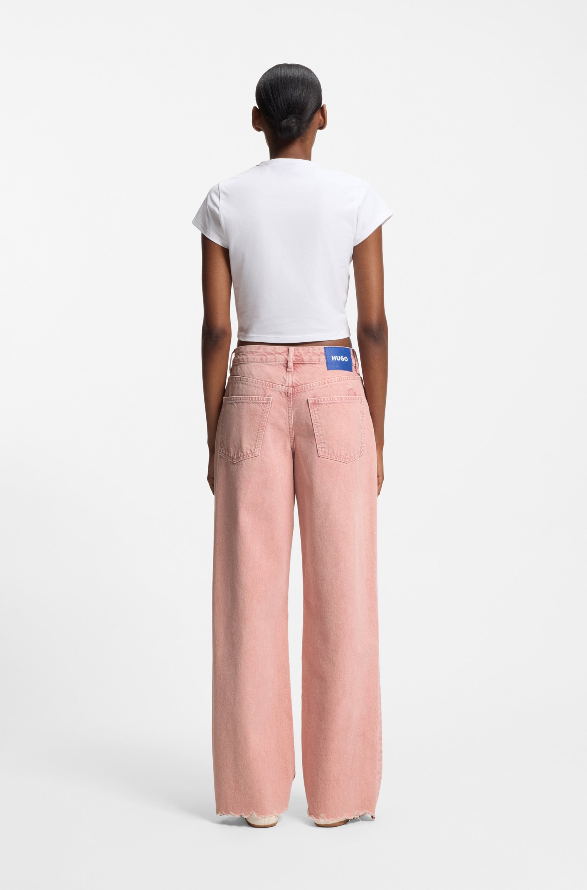 HUGO Loose-fit-Jeans »Gamala« mit ausgefranstem Saum, Baggy-Fit