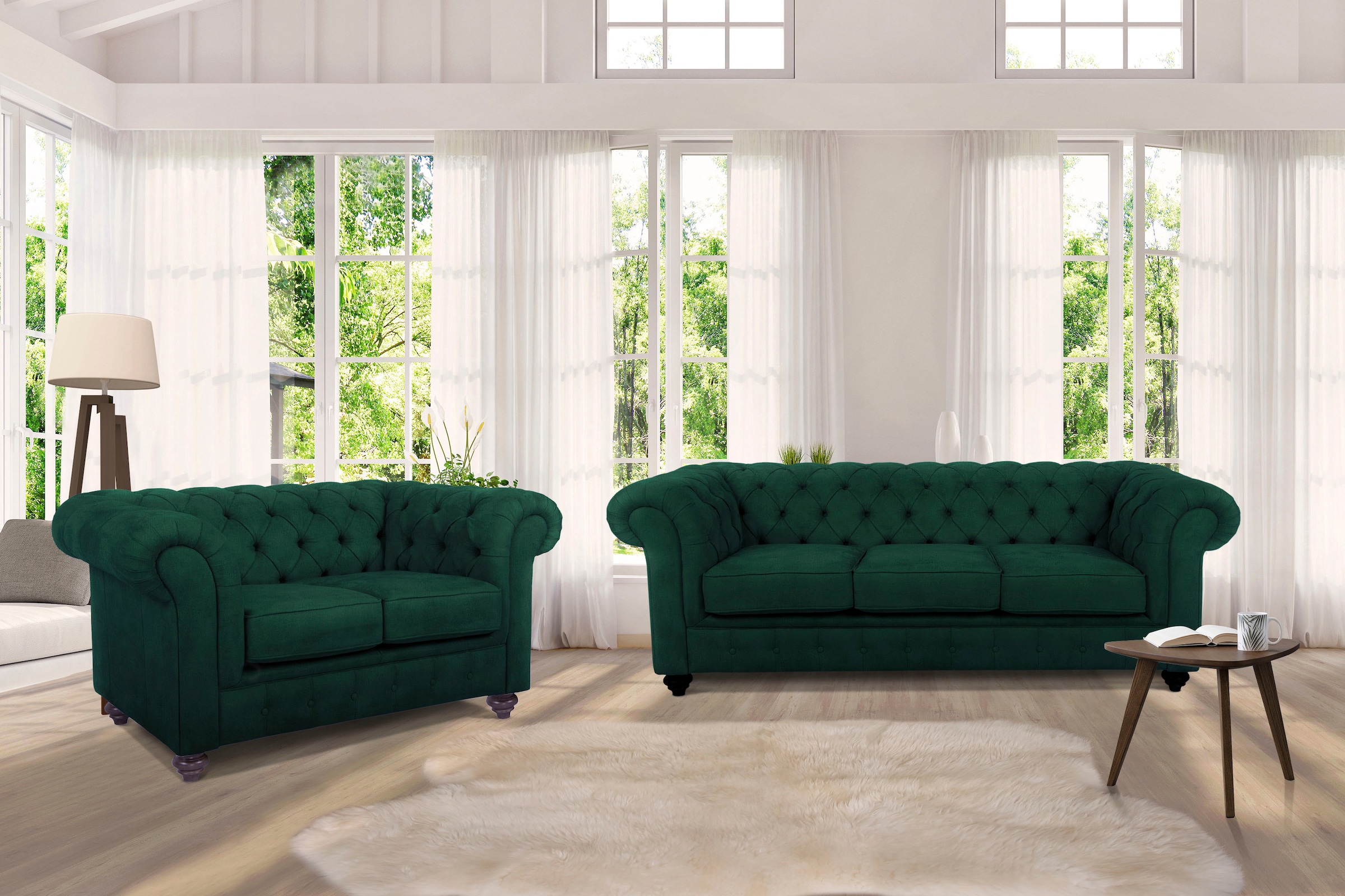 Home affaire Chesterfield-Sofa »Duc 3-Sitzer«, hochwertige Knopfheftung im Rücken, Samtoptik mit changierender Optik