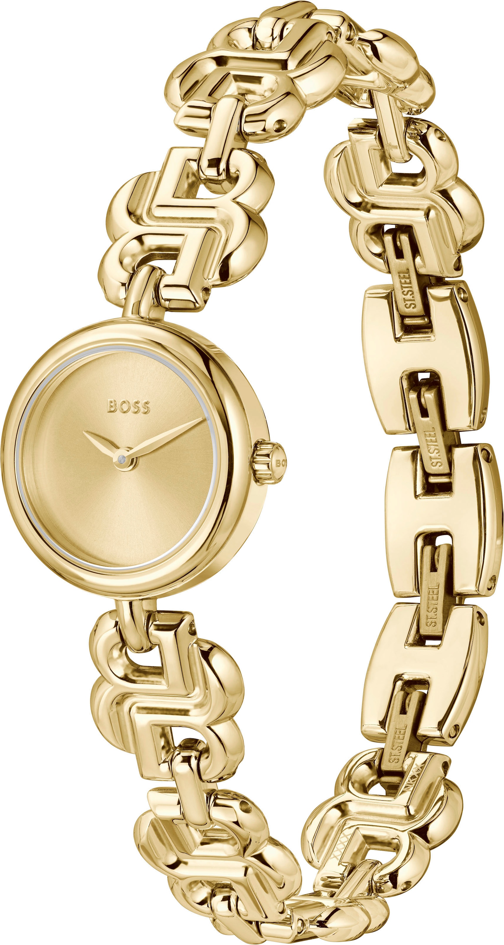 BOSS Quarzuhr »DOUBLE B DRESSY«, Armbanduhr, Damenuhr, Edelstahlarmband, analog