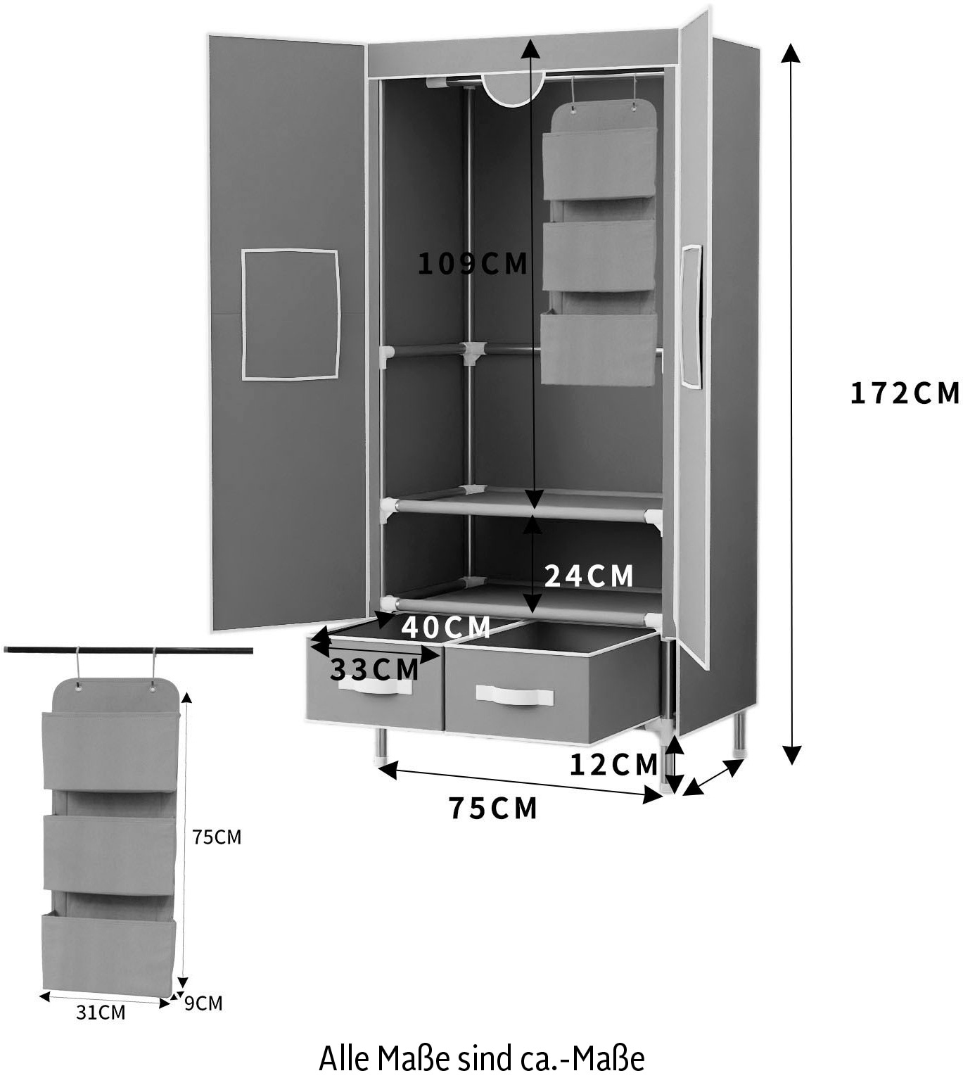 INOSIGN Kleiderschrank »Stockholm Stoffkleiderschrank Bestseller in diversen Ausführungen«, (Stabiler Schrank mit Türen und Schubladen in vielen Breiten), Schlafzimmer Garderobe Schrank Stoffkleiderschrank mit viel Stauraum