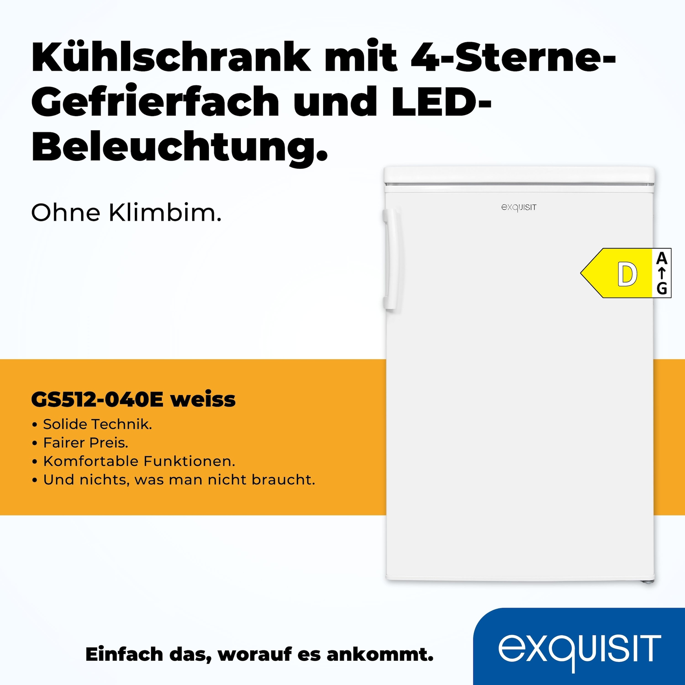 exquisit Kühlschrank »KS16-4-HE-040D weiss«, 109 Liter Nutzinhalt, stufenlose Temperaturregelung, 4 Sterne