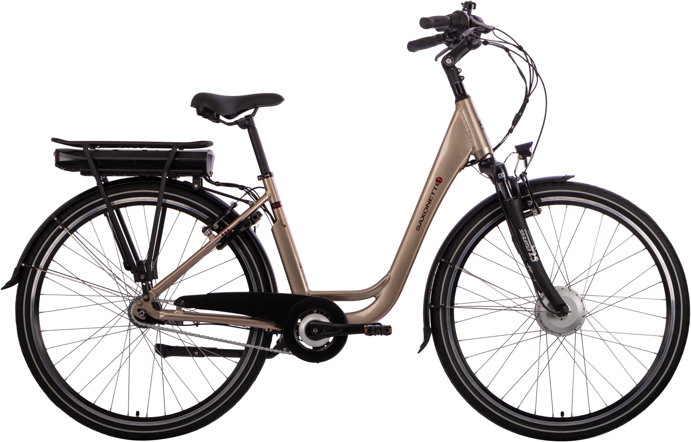 SAXONETTE E-Bike "City Plus", 45cm, 28 Zoll (71,12cm), gold, Elektrofahrräder, Pedelec, Elektrofahrrad für Damen u. Herren