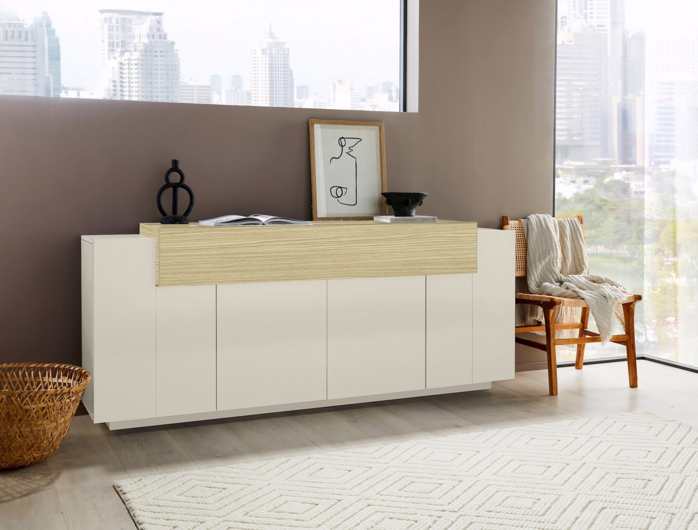 INOSIGN Sideboard »Coro, Kommode, Schrank, Kredenz, grifflos mit Einlegeböden« 1 Klappe,4 Türen, Doppeltiefe,  B/T/H 200x45x85,6cm
