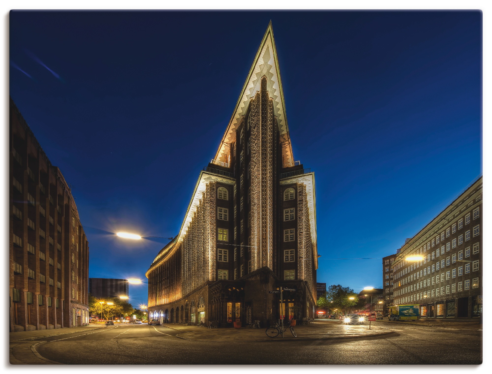 Artland Leinwandbild "Hamburg Chilehaus", Gebäude, (1 St.), auf Keilrahmen gespannt