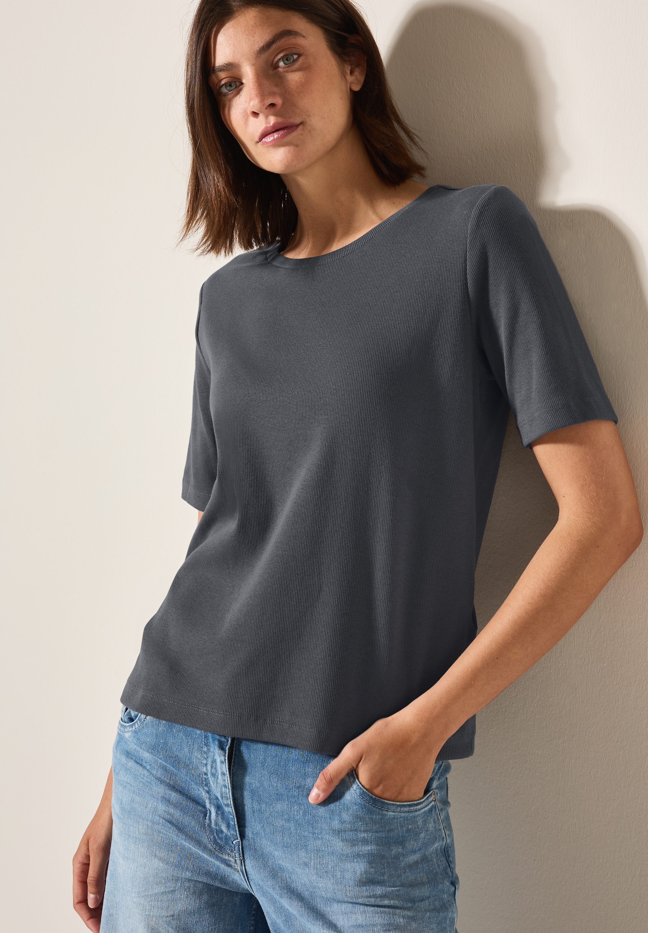 Cecil T-Shirt, mit feiner Ripp Struktur günstig online kaufen