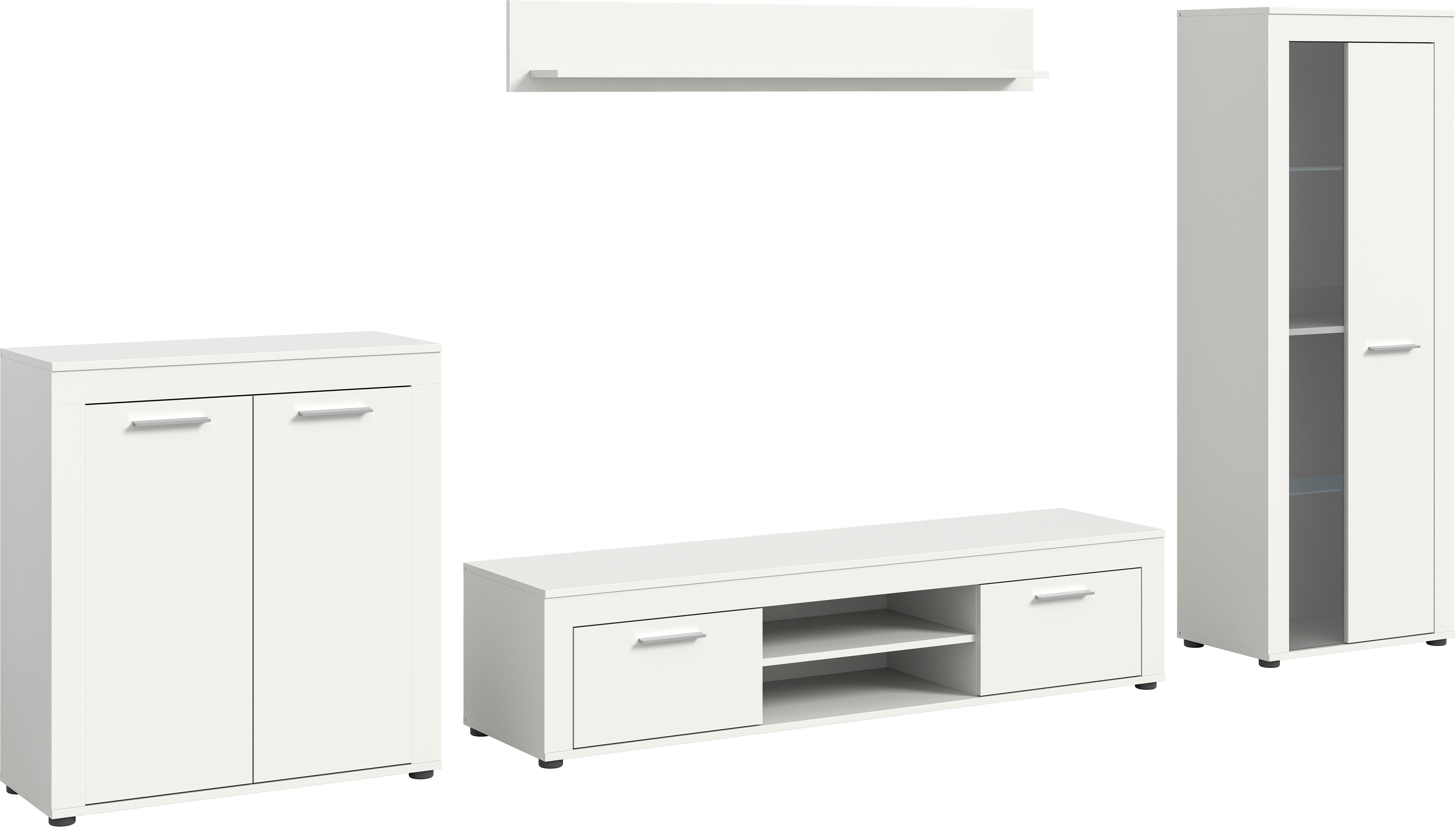 OTTO home Wohnwand "AOSTA, Breite 330cm, 4-teilige Wohn-Kombination" bestehend aus: Highboard, Lowboard, Wandboard, Vitrine, 4 Stk. tlg.