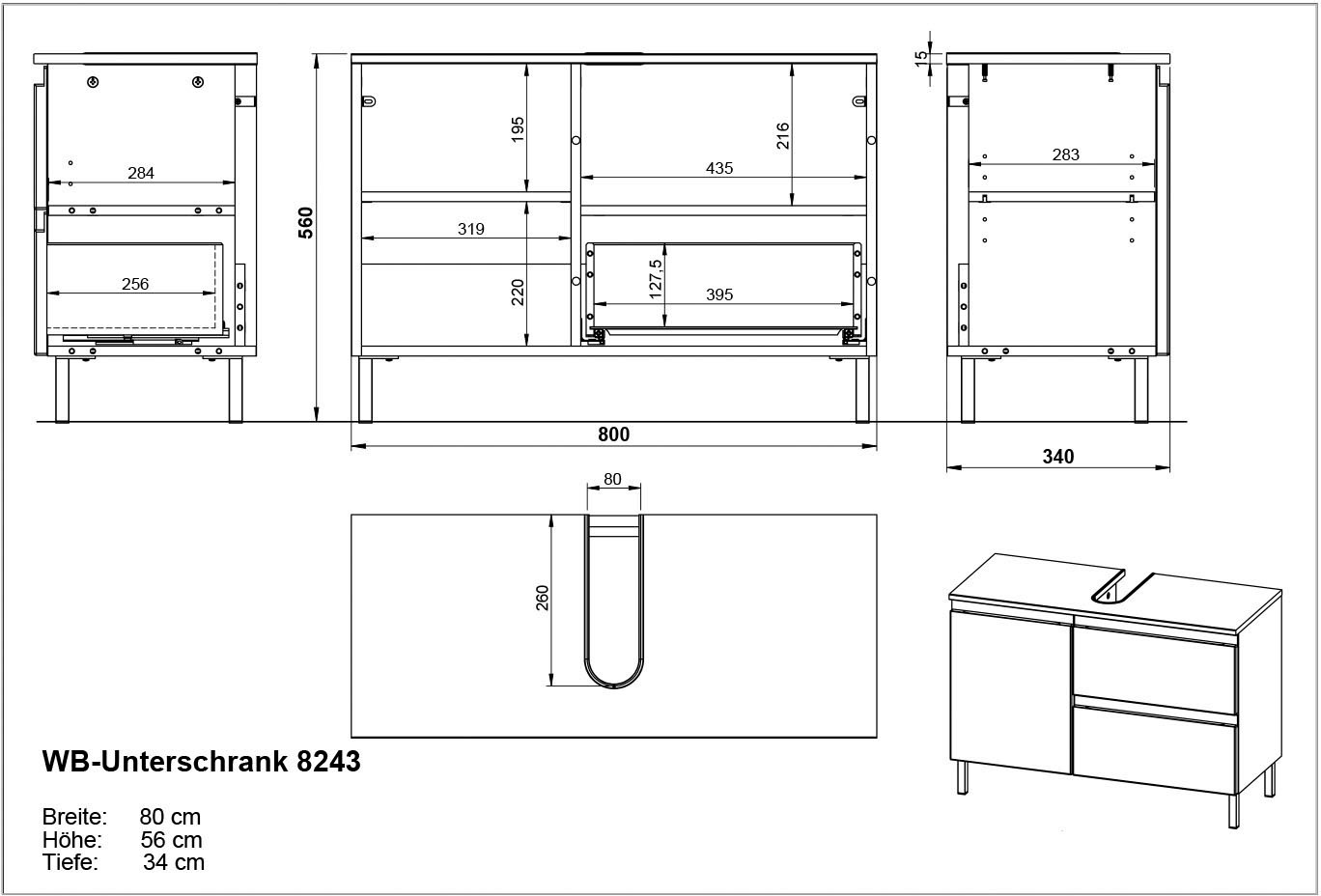 GERMANIA Badmöbel-Set »Scantic«, (5 St.), bestehend aus Kommode, Schrank, Hochschrank, Waschbeckenunterschrank