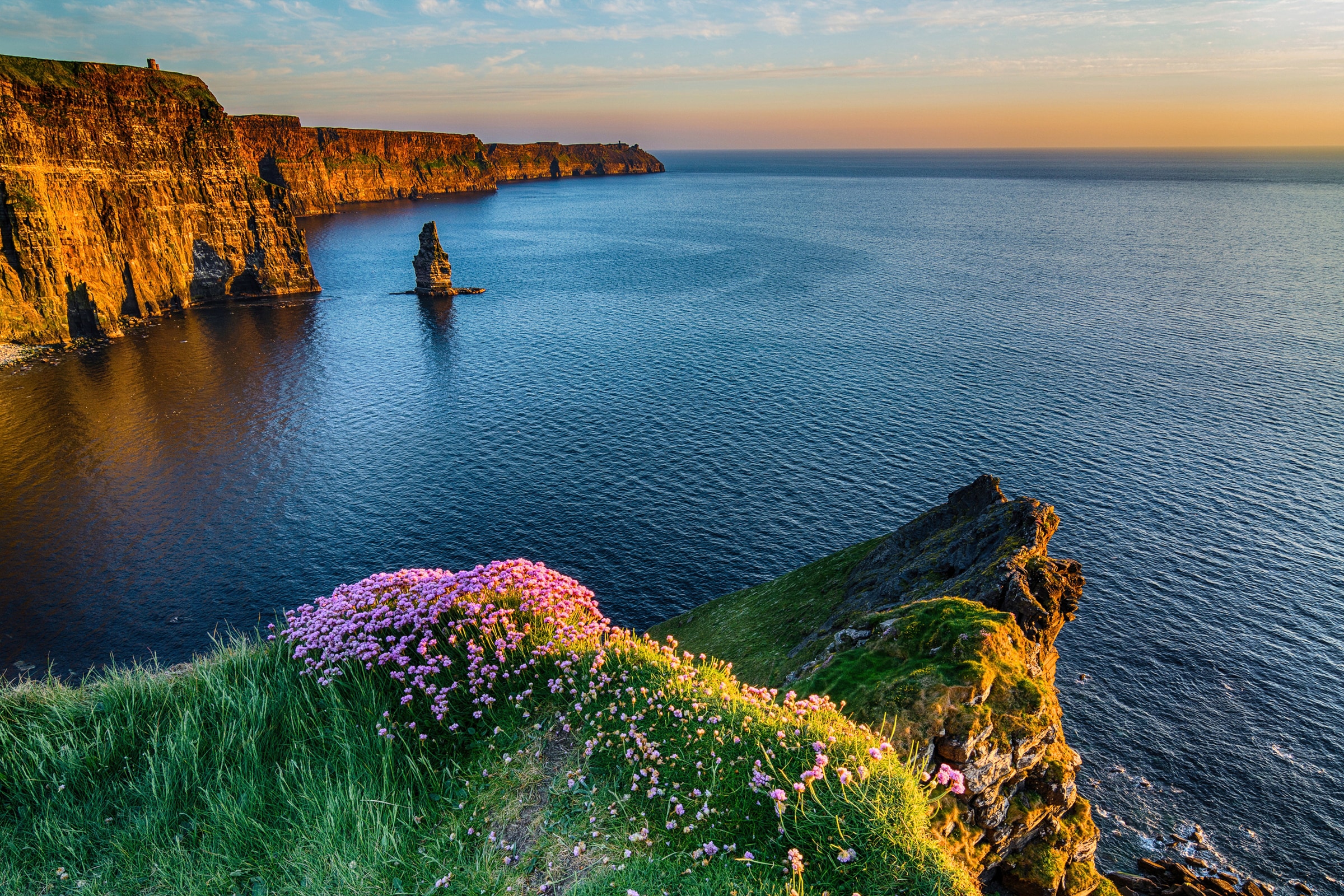 Papermoon Fototapete "MOHER IRLAND-STRAND KLIPPEN KÜSTE BLUMEN MEER GEBIRGE"