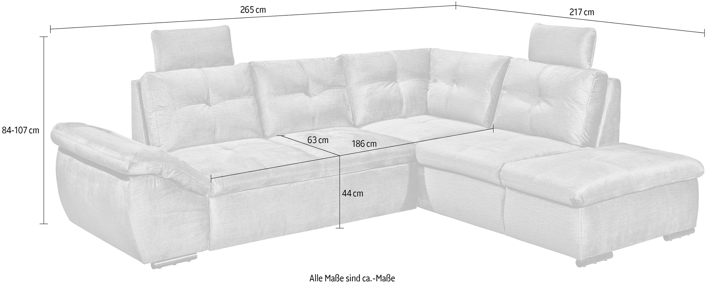 ED EXCITING DESIGN Ecksofa »Alija L-Form«, mit Bettfunktion, Bettkasten, Armteilverstellung & Kopfstützen