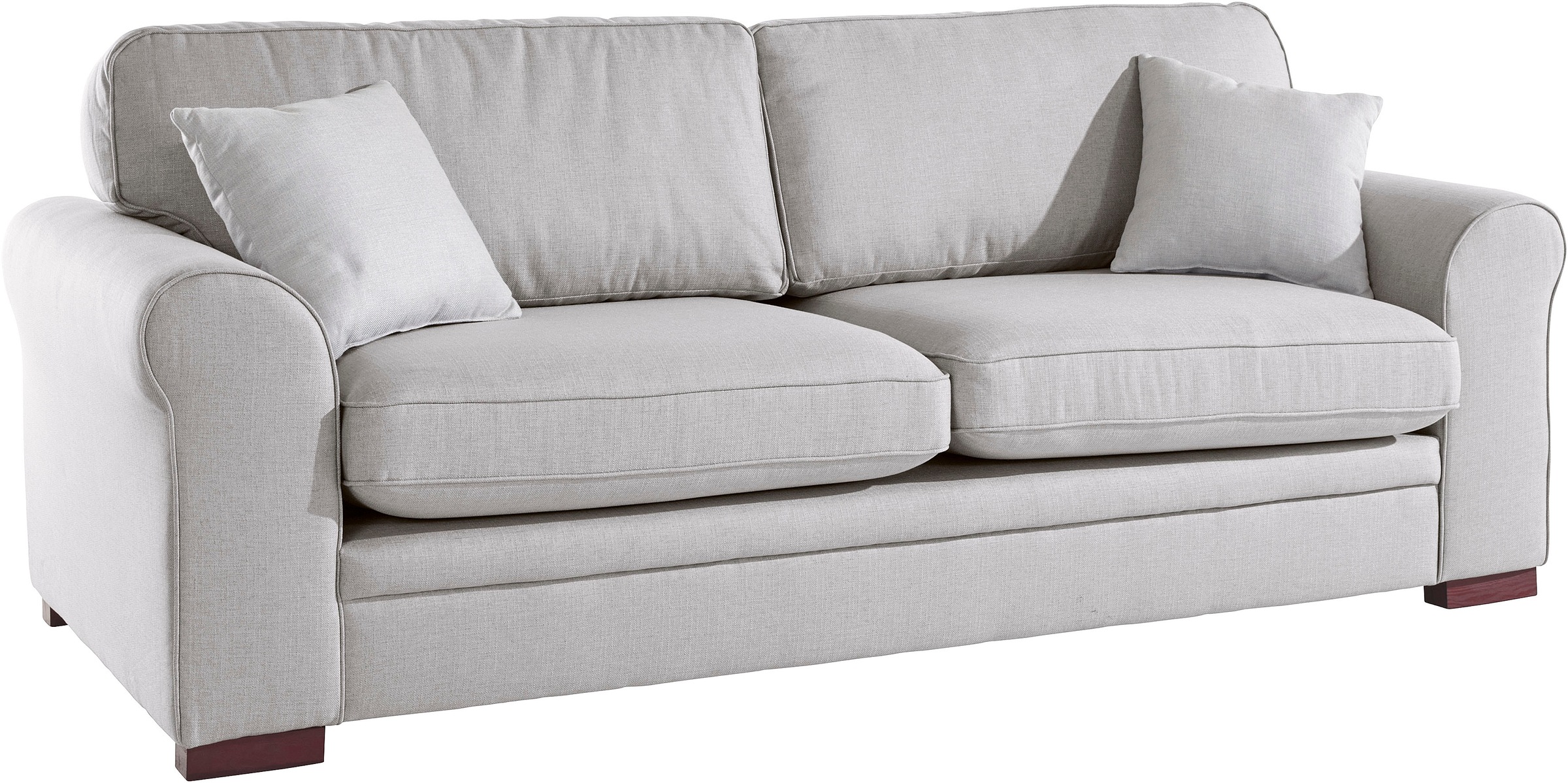 3-Sitzer HOME AFFAIRE "Broughton", blau (eis), B:233cm H:92cm T:94cm, 100% Polyester, Sofas, weicher Sitzkomfort, incl. 2 Zierkissen, Keder 2