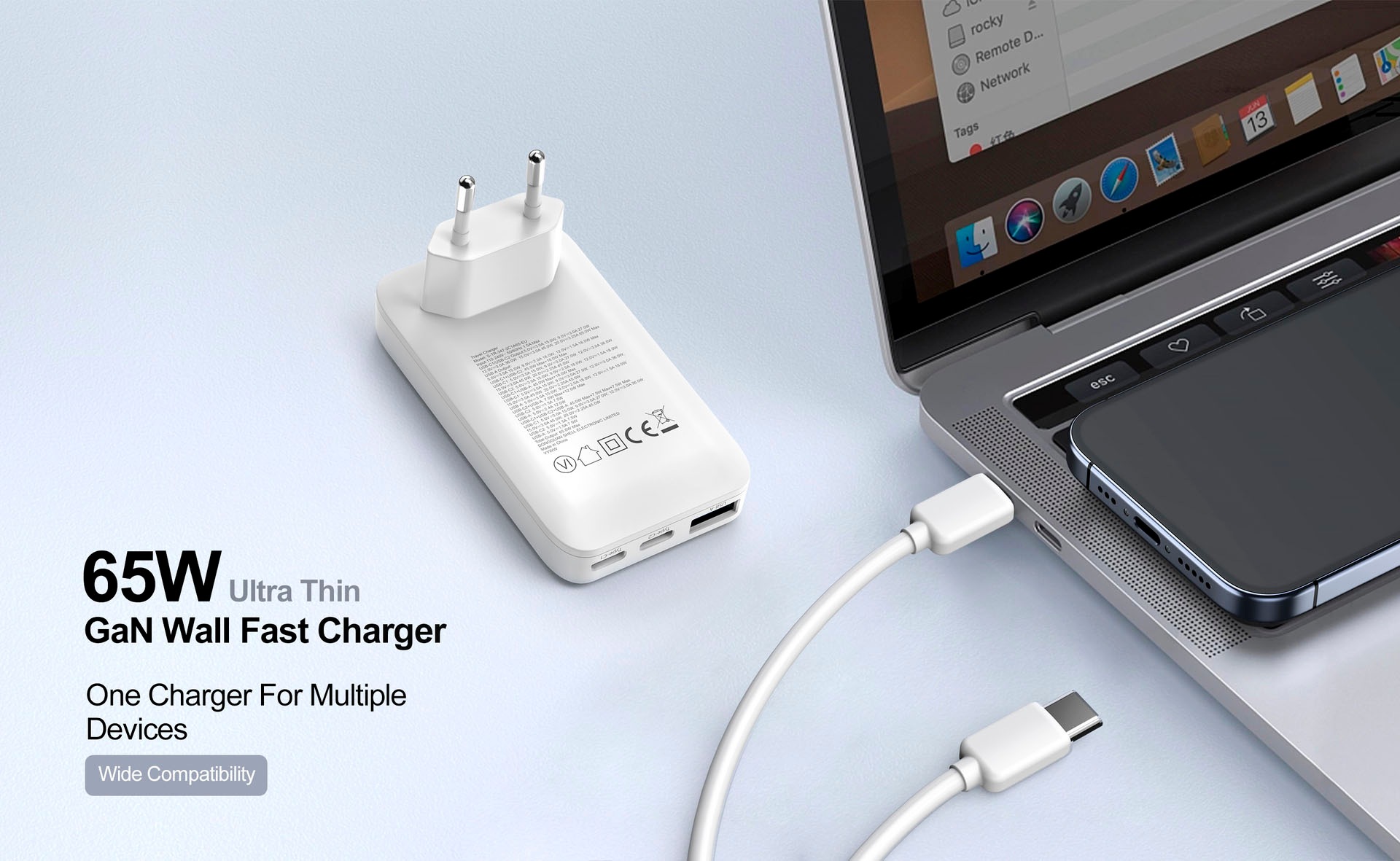 felixx USB-Ladegerät »65W GaN PD SLIM Reiselader 1xUSBA/2xTypC/100W PD Kabel«, Ladegerät, Lader, Charger, Reiseladegerät