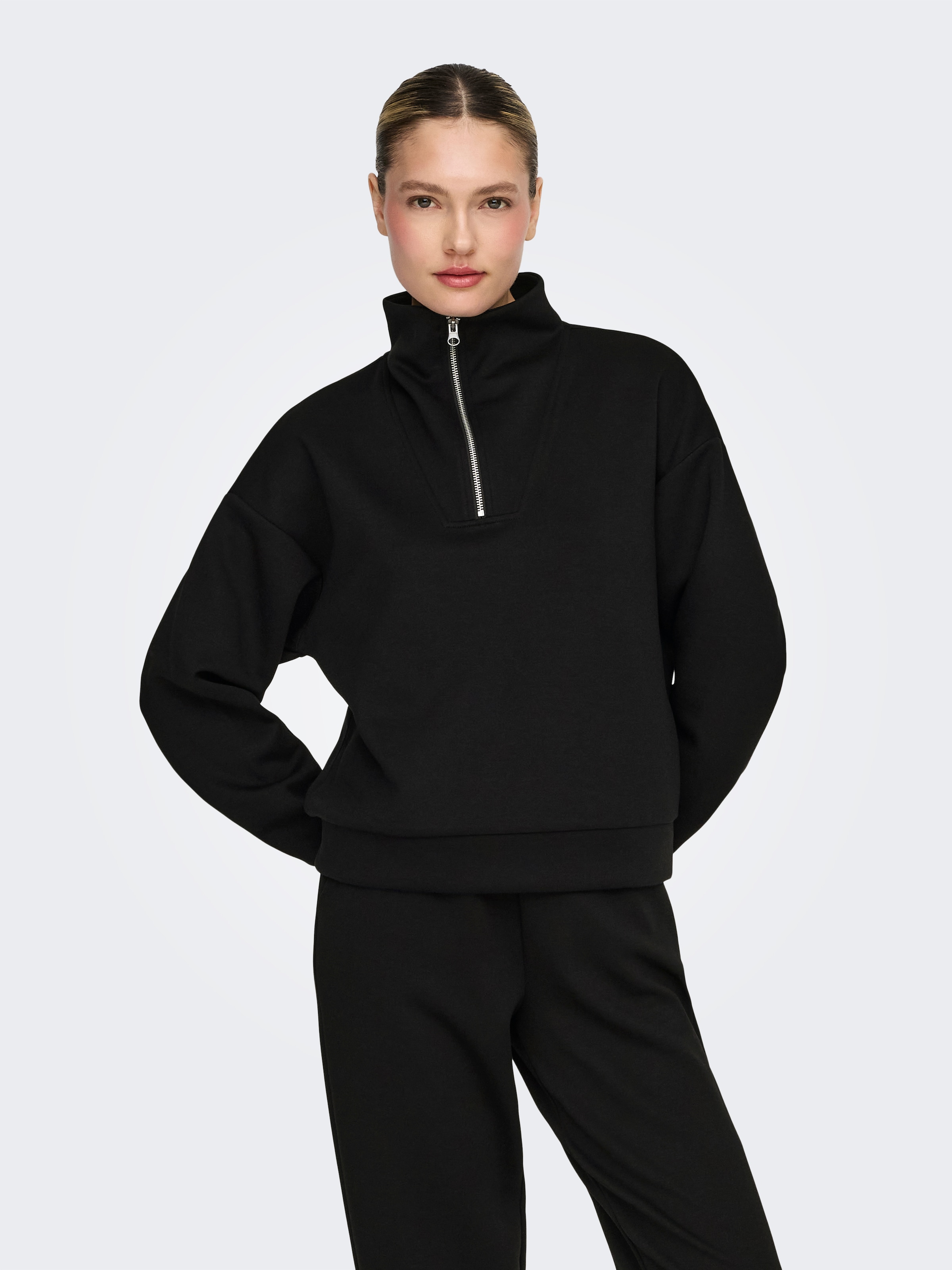 ONLY Play Sweater »ONPLOUNGE HN LS HZ DS SWT NOOS«, Materialmix, loose fit
