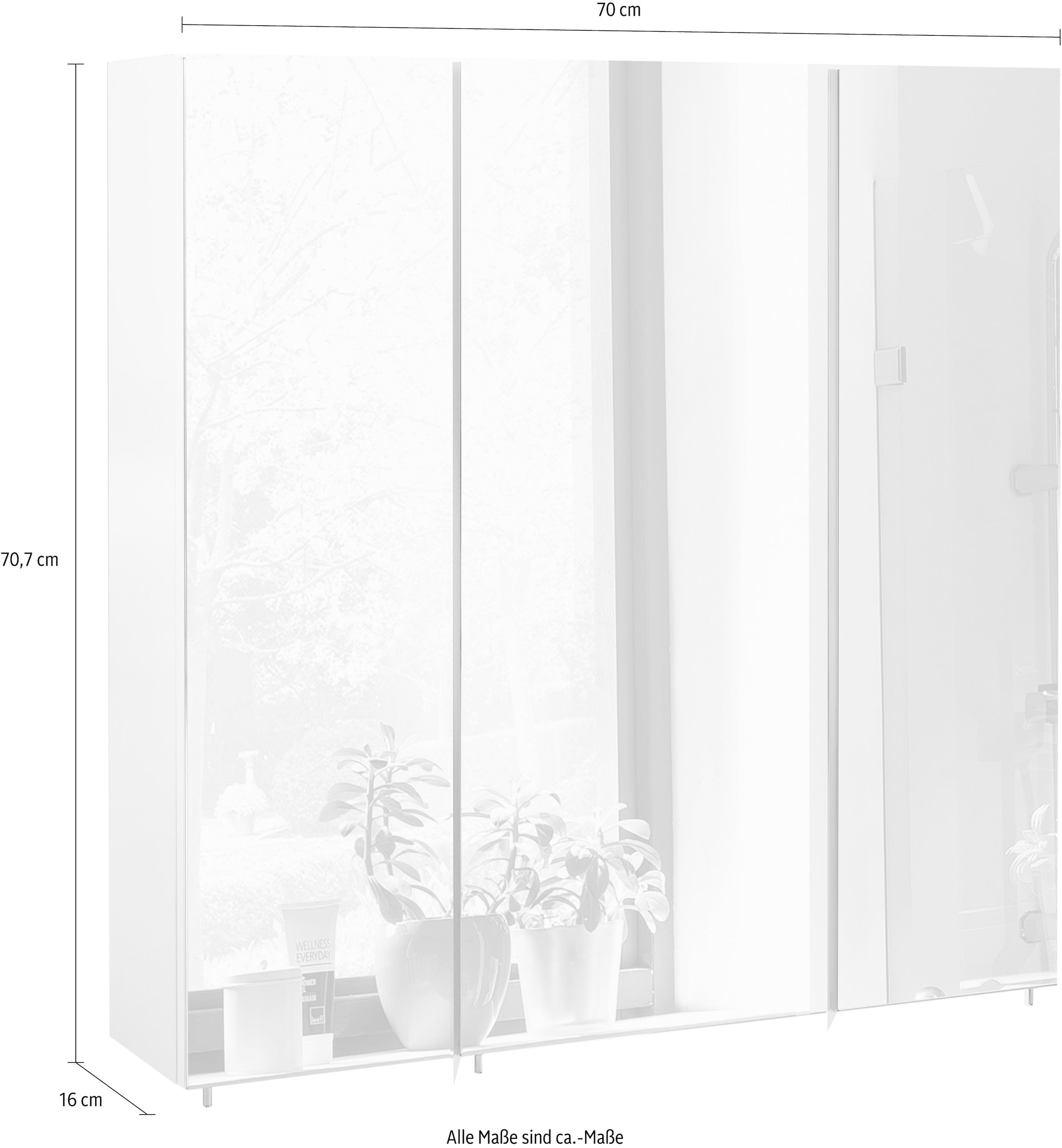 Schildmeyer Spiegelschrank »Basic«, Breite bestellen Made BAUR 70 in 3-türig, Germany cm, | Glaseinlegeböden