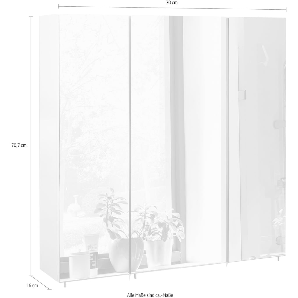 Schildmeyer Spiegelschrank »Basic«, Breite 70 cm, 3-türig, Glaseinlegeböden, Made in Germany