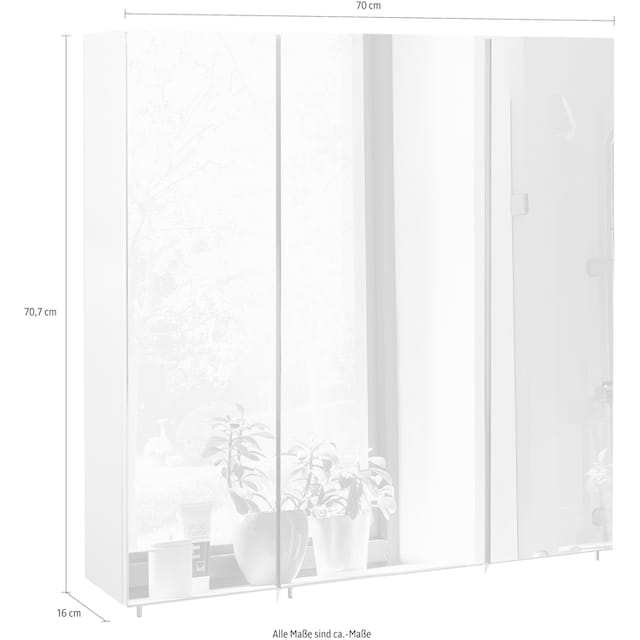 Spiegelschrank BAUR Glaseinlegeböden, | cm, bestellen 3-türig, »Basic«, Schildmeyer Germany in Made 70 Breite