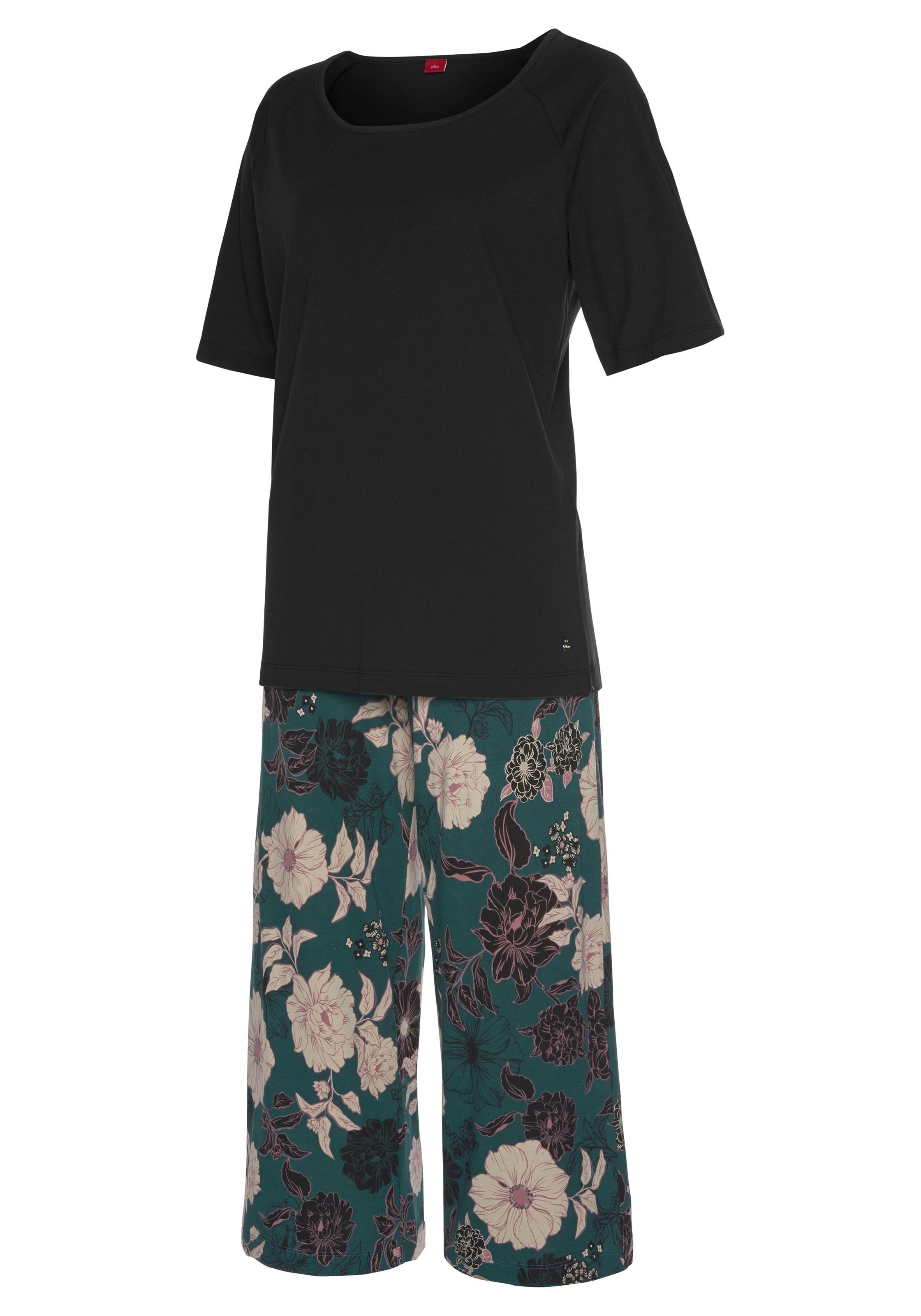 s.Oliver Capri-Pyjama, (1 tlg., 1 Stück), mit geblümter 3/4-Culotte
