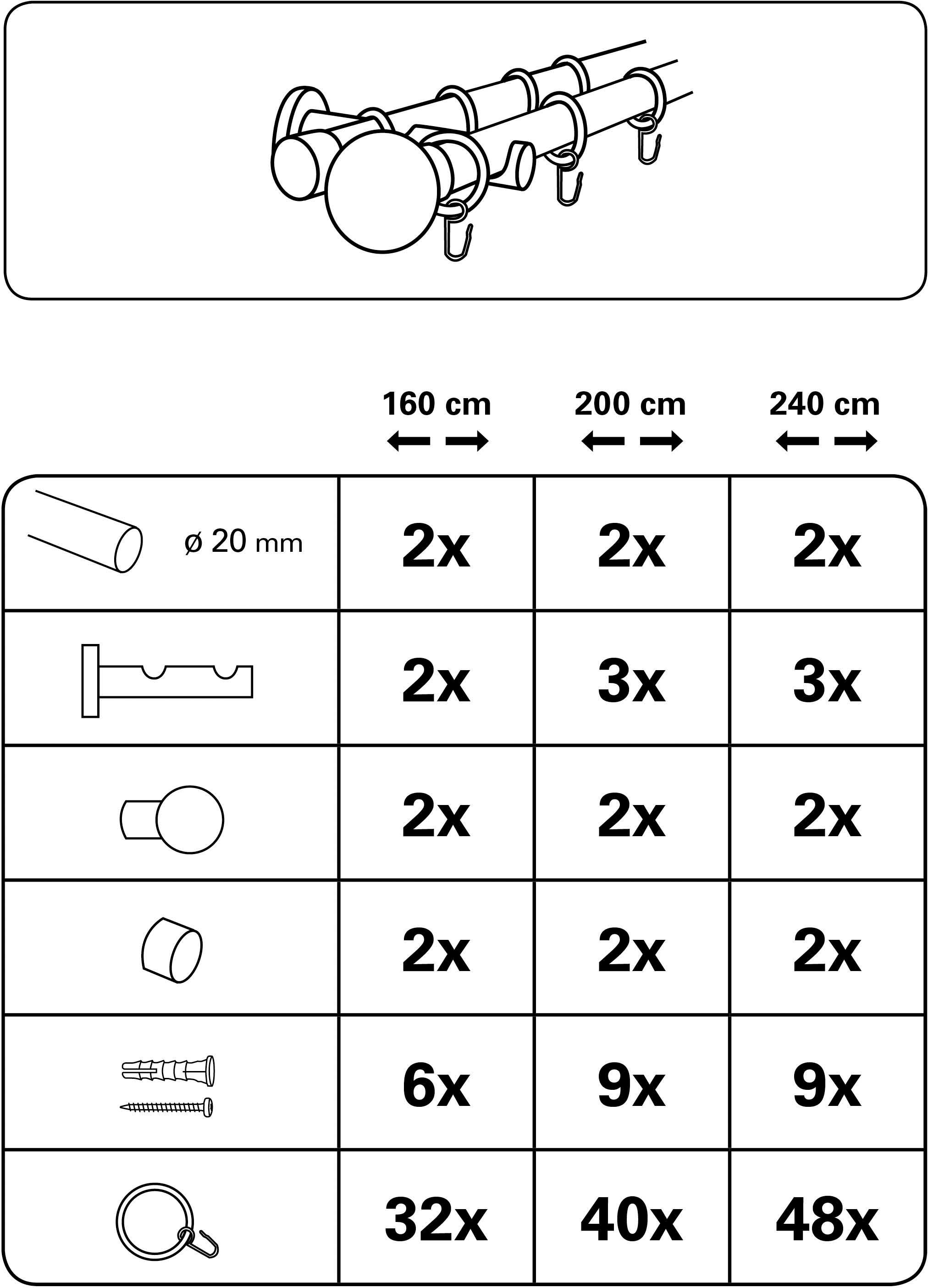 GARDINIA Gardinenstange »Set Metall«, 2 läufig-läufig, Fixmaß, 2-Lauf