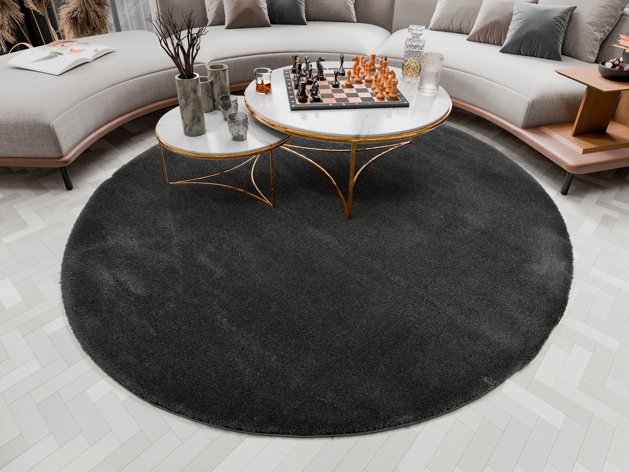 Hochflor-Teppich OCI DIE TEPPICHMARKE "Soft Dream", grau (dunkelgrau), H:30mm Ø:200cm, Kunstfaser, Teppiche, weich durch Microfaser, Shaggy, Langflor, Wohnzimmer