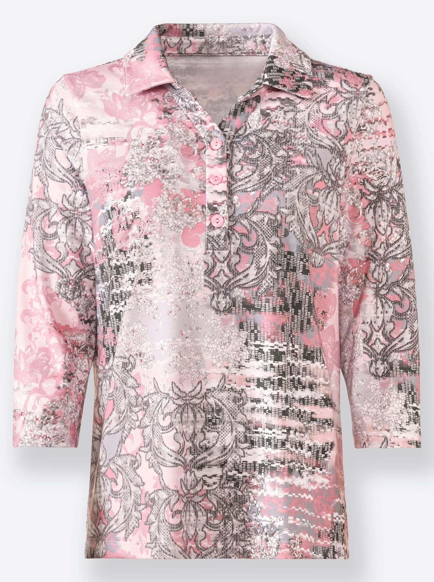 Poloshirt CLASSIC "Poloshirt", Damen, Gr. 50, grau (hortensie, steingrau, bedruckt), 92% Polyester, 8% Elasthan, Shirts 3