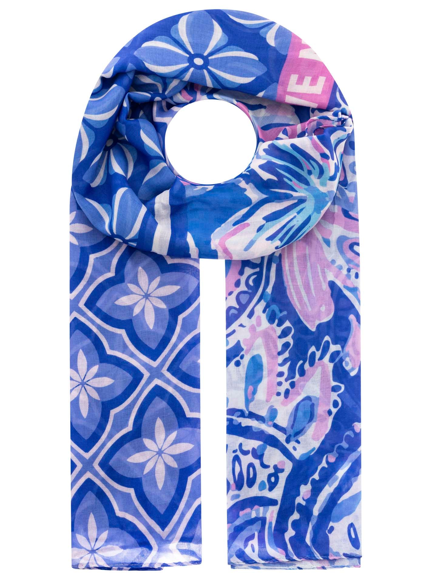 Zwillingsherz Schal »"Happiness is all we need"« Florales Mustermix, transparent