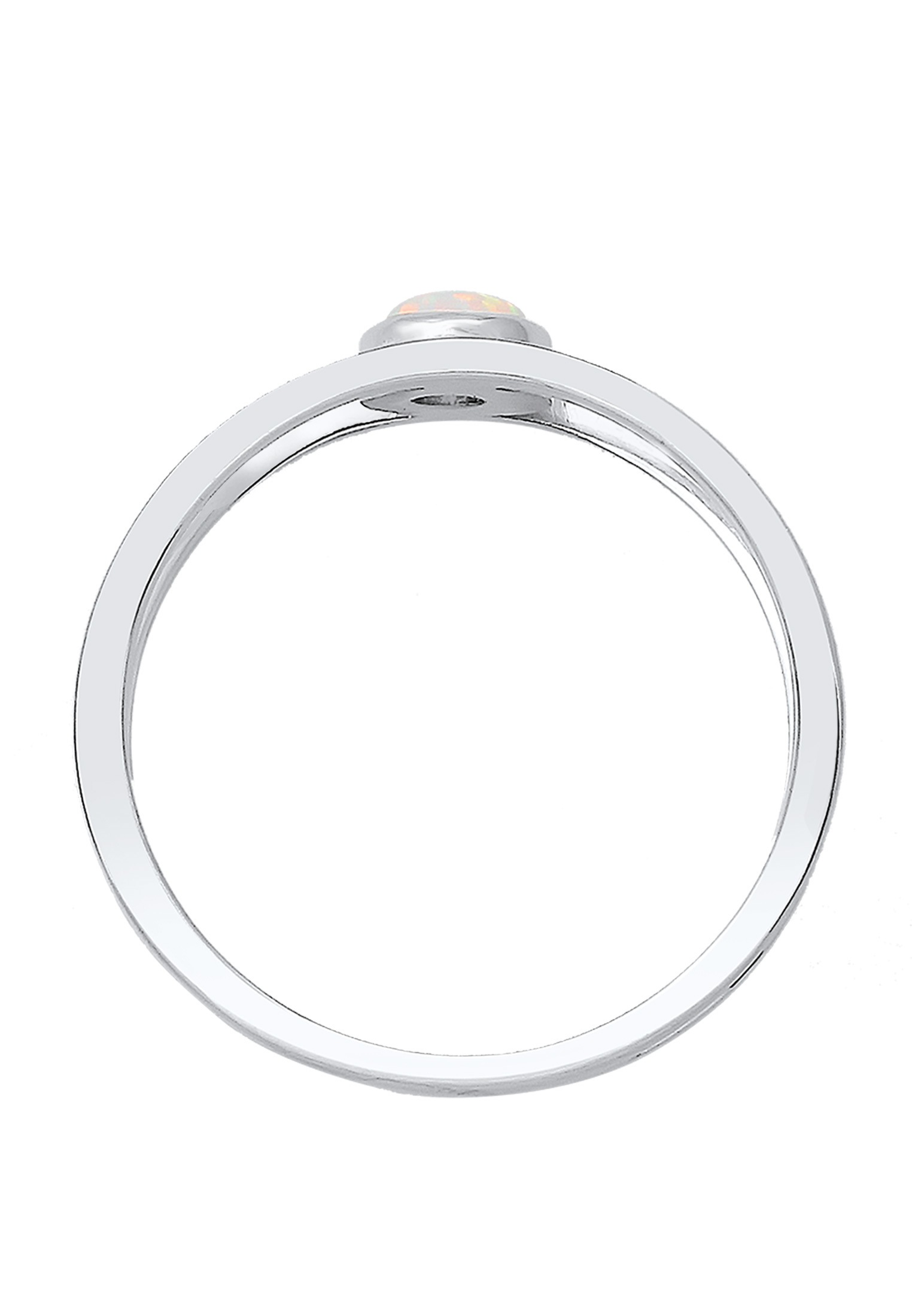 Fingerring ELLI "Bandring Zweireihig Synthetischer Opal Weiß 925 Sterling Silber" Gr. 58, silber, Fingerringe, Damen, 58mm,mit Steinen, Silber 925 (Sterlingsilber), 3mm, Fingerring 2