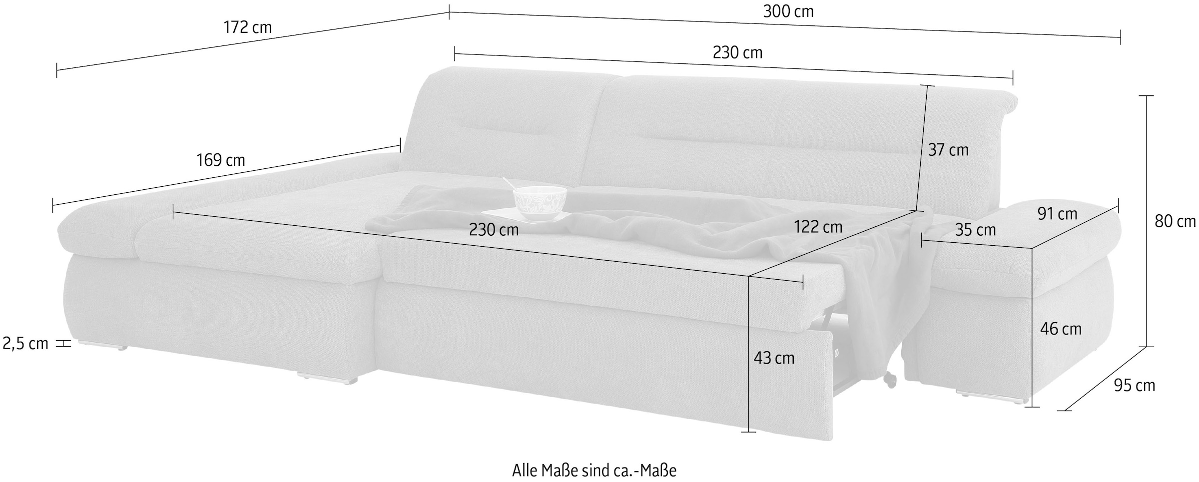 INOSIGN Ecksofa »Avesa L-Form«, Wahlweise mit Armteilvertsellung und Bettfunktion, B/T/H: 300/172/80cm