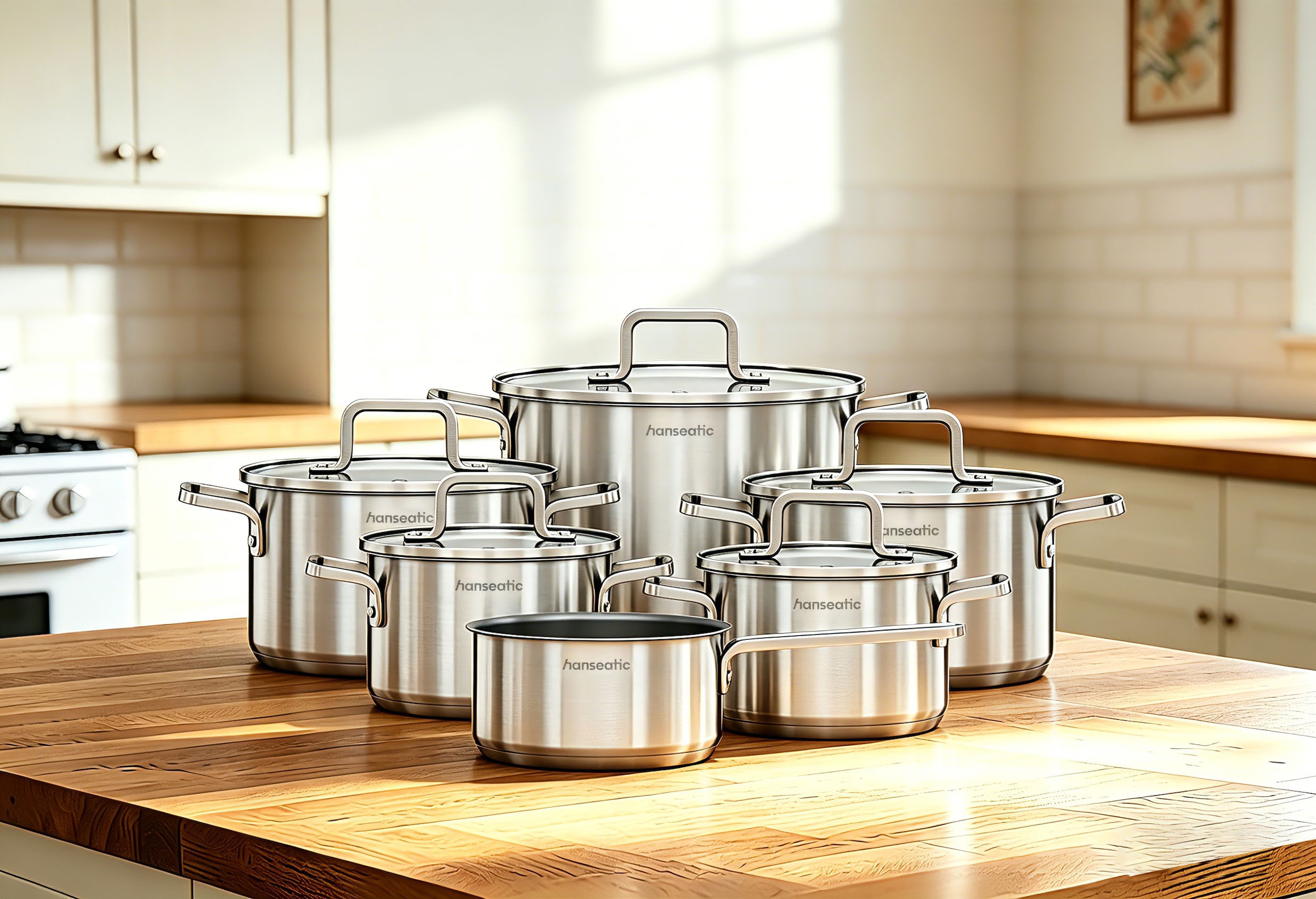 Hanseatic Topf-Set »DAILY« Set, Stielkasserolle 16 cm, Kochtopf 2x16/2x20/1x24 cm, 11 tlg. Edelstahl 18/10
