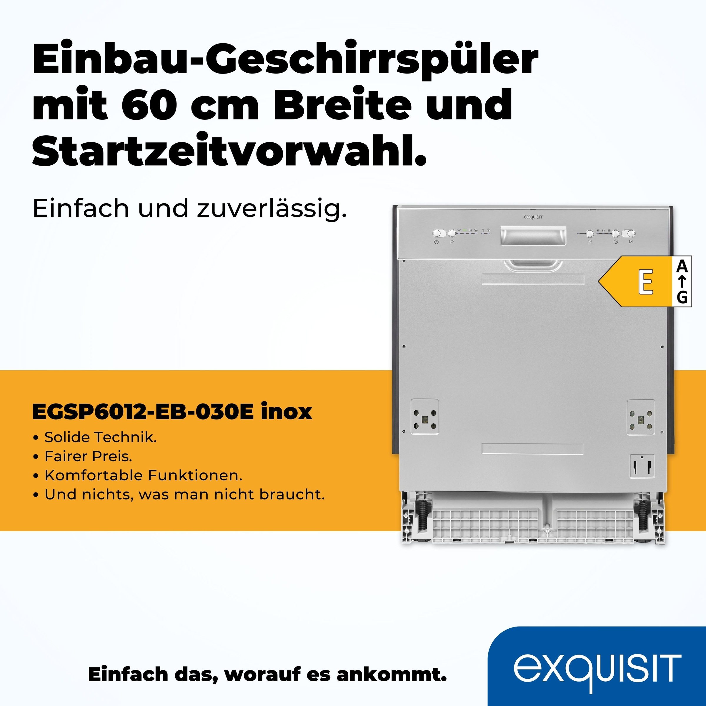 Thumbnail - exquisit teilintegrierbarer Geschirrspüler "EGSP6012-EB-030E inox" 12 Maßgedecke Teilintegriert, 12 Maßgedecke – effizie...