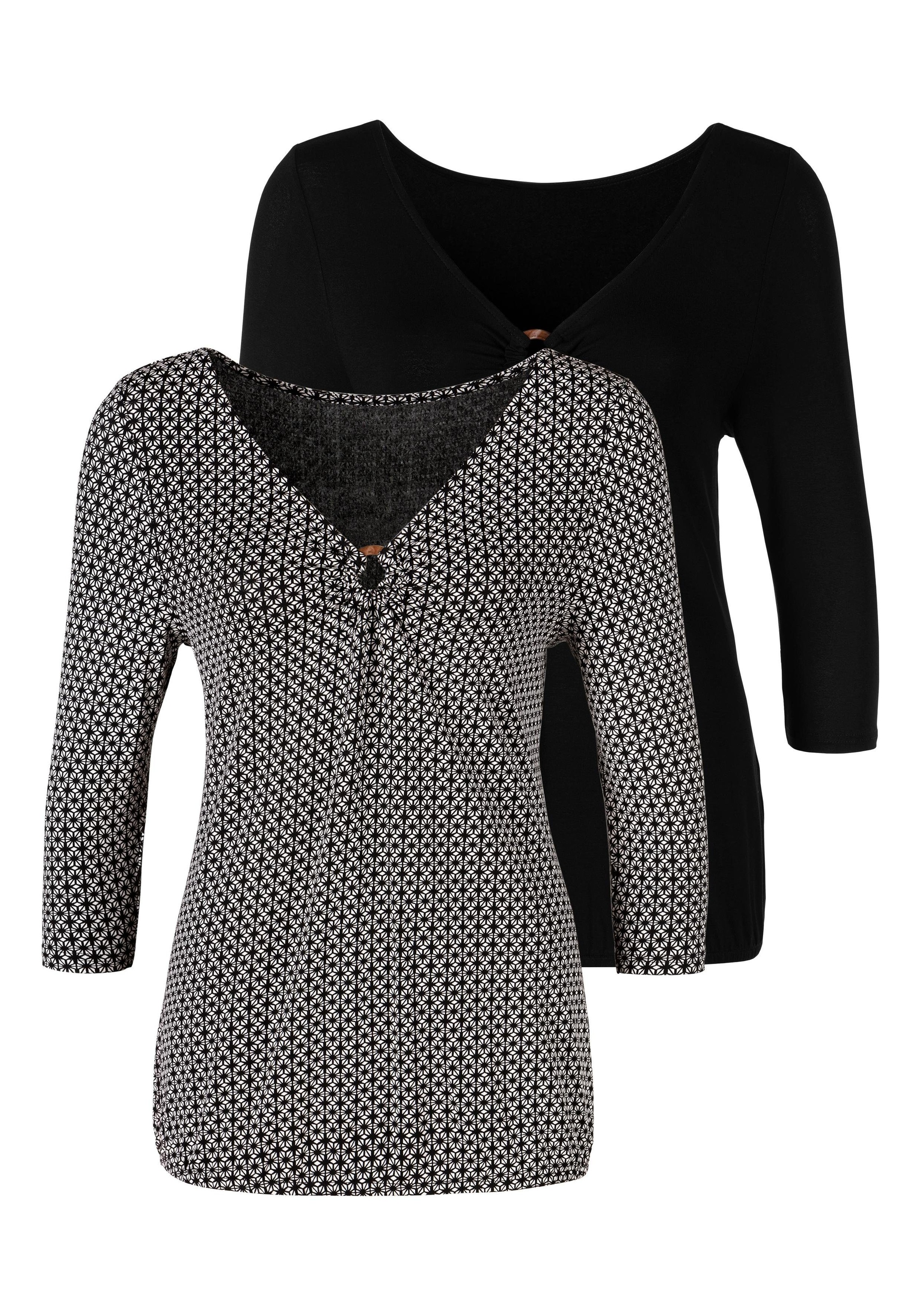 LASCANA 3/4-Arm-Shirt, (2er-Pack), mit Ringeinsatz in Hornoptik vorn kaufen
