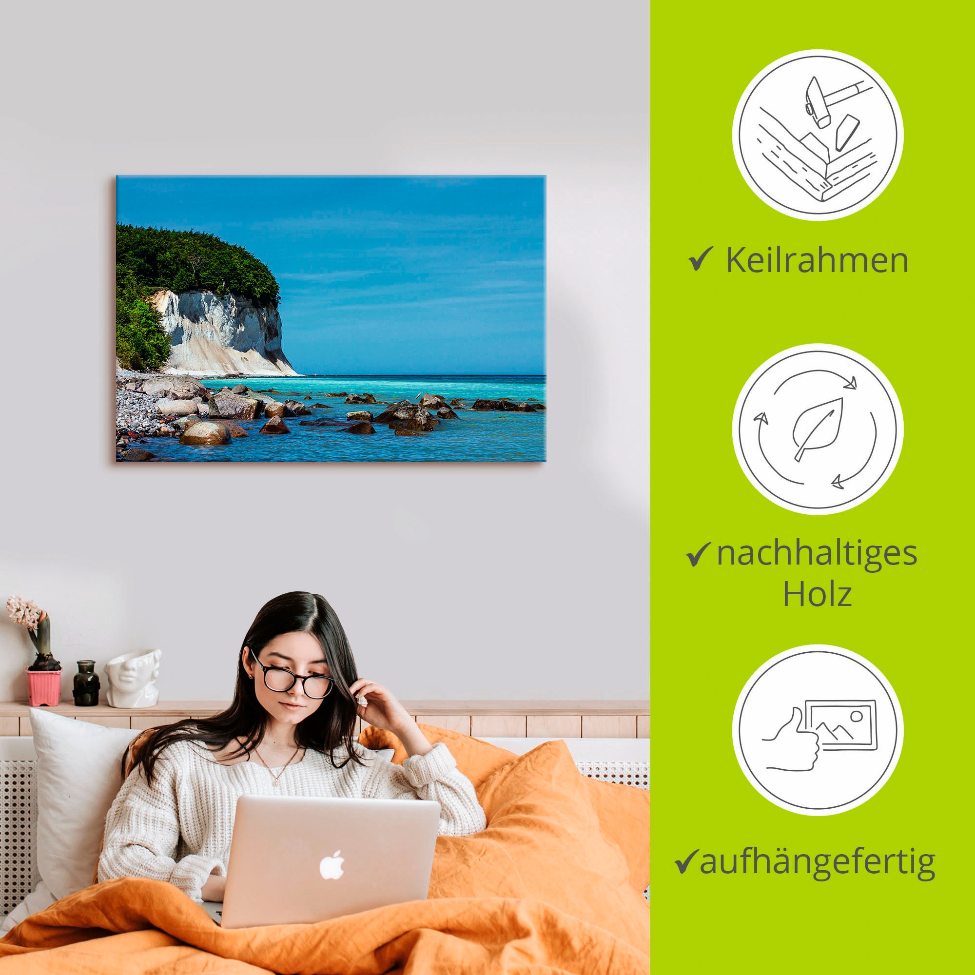 Artland Wandbild »Kreidefelsen Ostseeküste Insel Rügen«, Felsen, (1 St.), als Alubild, Leinwandbild, Wandaufkleber oder Poster in versch. Größen