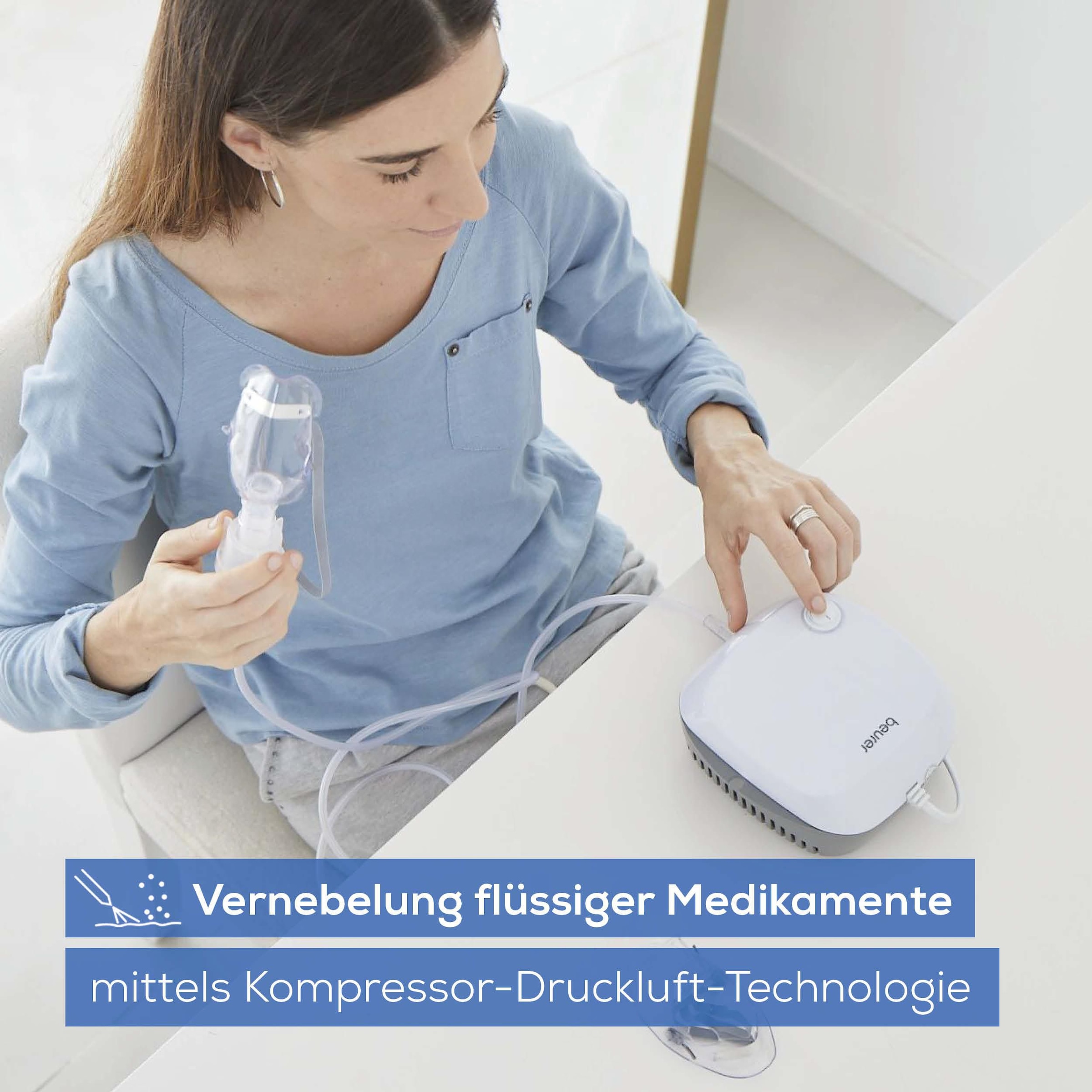 BEURER Inhalationsgerät »IH 18 Inhalator zur Behandlung der oberen und unteren Atemwege«, Effektive Verneblung mittels AC Kompressor-Drucklufttechnologie