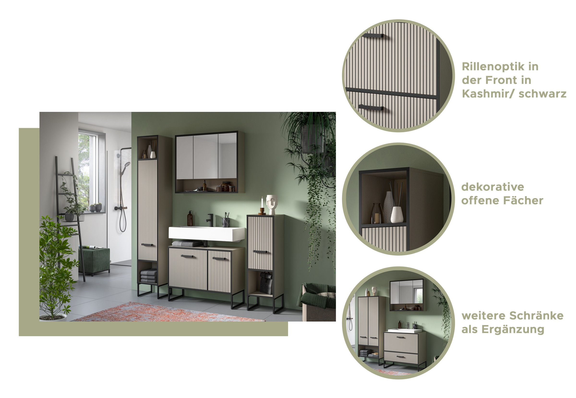 Thumbnail - welltime Hochschrank "Locri, Höhe 192 cm, Rillenoptik, Metall Kufen" 1 Stk. tlg. Türanschlag wechselbar, modernes Design...