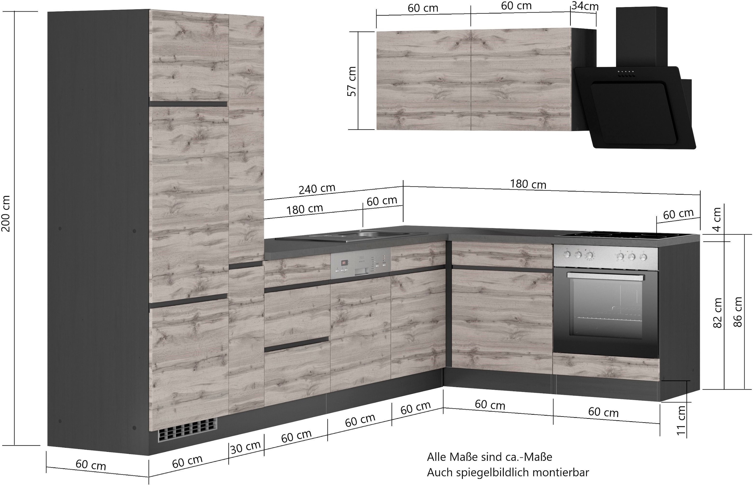 KOCHSTATION Winkelküche »KS-Riesa«, Stellbreite 240x270 cm, wahlweise mit oder ohne E-Geräte