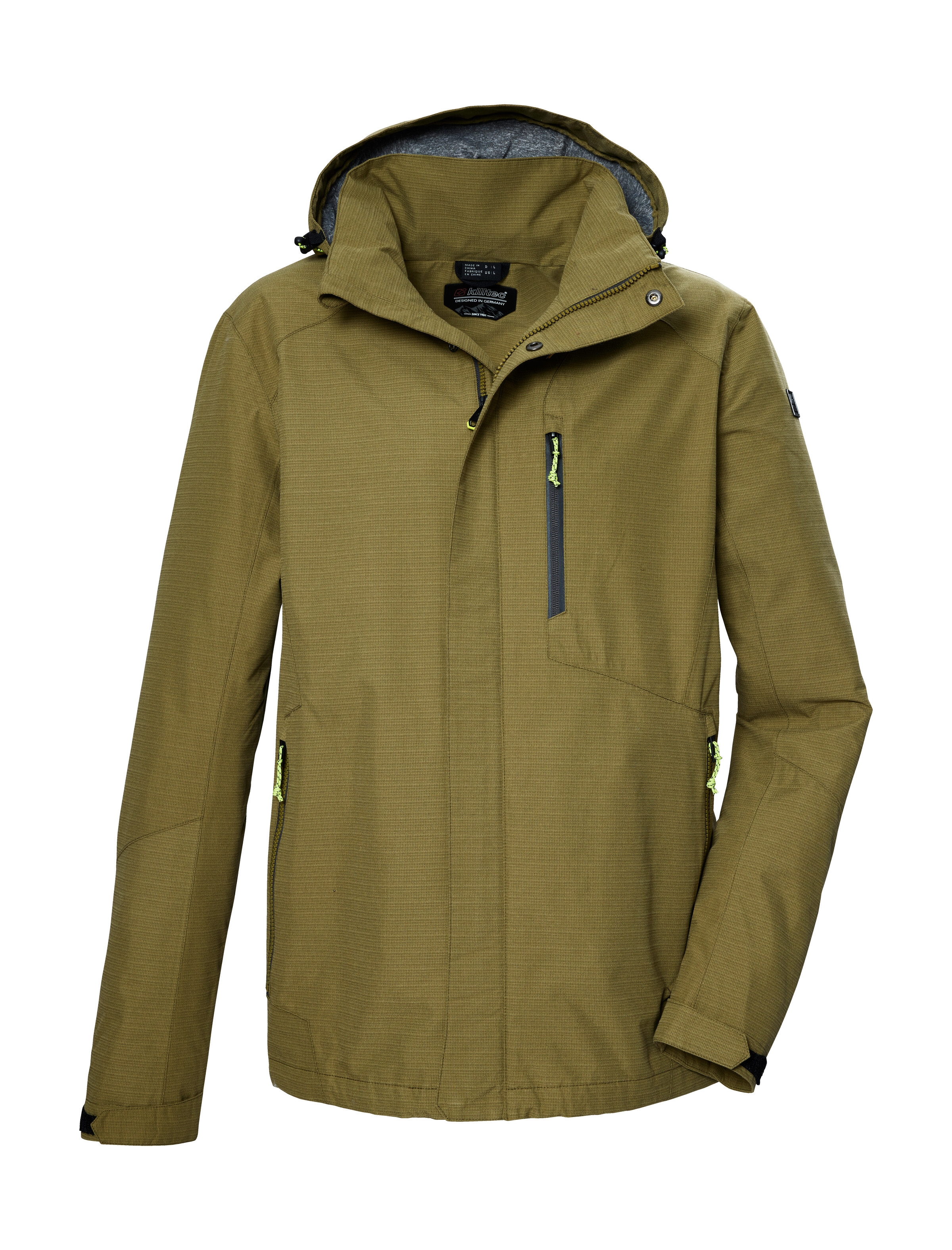 Funktionsjacke KILLTEC "KOS 256 MN JCKT", Herren, Gr. M, grün (moosgrün), Obermaterial: 100% Polyester;Futter: 100% Polyester, Jacken Funktionsjacke, Wasser- und winddichte Herrenjacke, atmungsaktiv, abnehmbare Kapuze