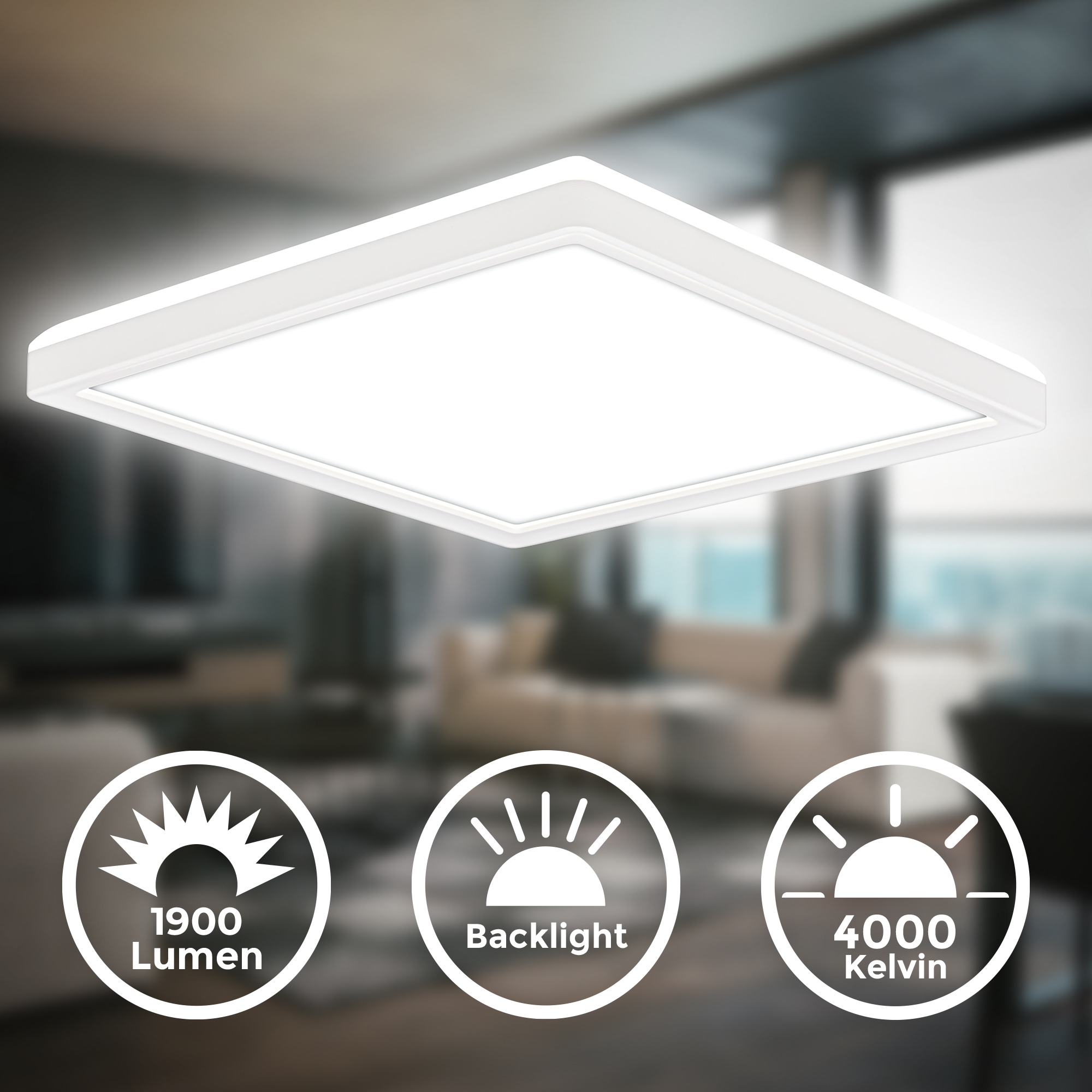 B.K.Licht LED Deckenleuchte »BKL1599 Ultraflache Deckenlampe, LED Panel mit Backlight«, 1 flammig, Leuchtmittel LED-Modul | LED fest integriert, 4.000K, 1.900 Lm, 16W, indirekte Hintergrundbeleuchtung, 24x24cm, Weiß