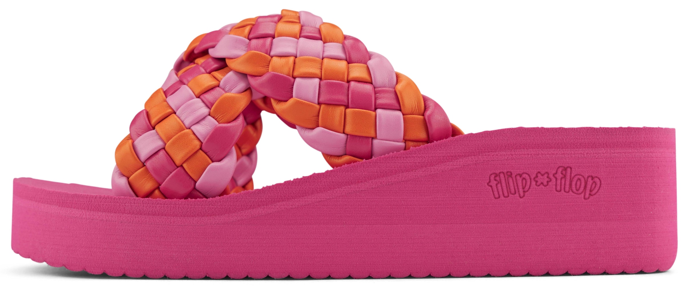 Flip Flop Pantolette "wedgy*cross", Plateau, Sommerschuh, Schlappen mit geflochtener Bandage