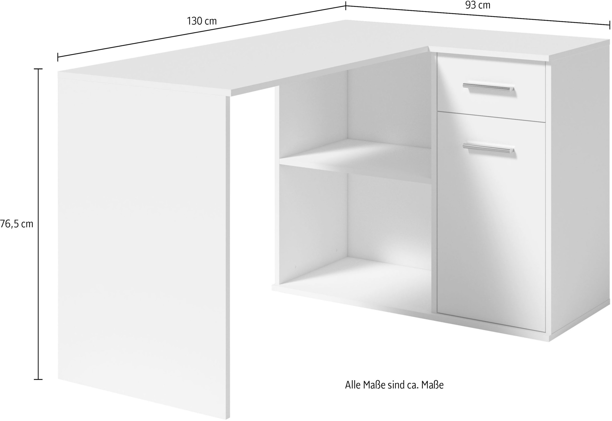 INOSIGN Eckschreibtisch »Macon«, Computertisch mit vielen Stauraummöglichkeiten, Breite 130 x 93 cm