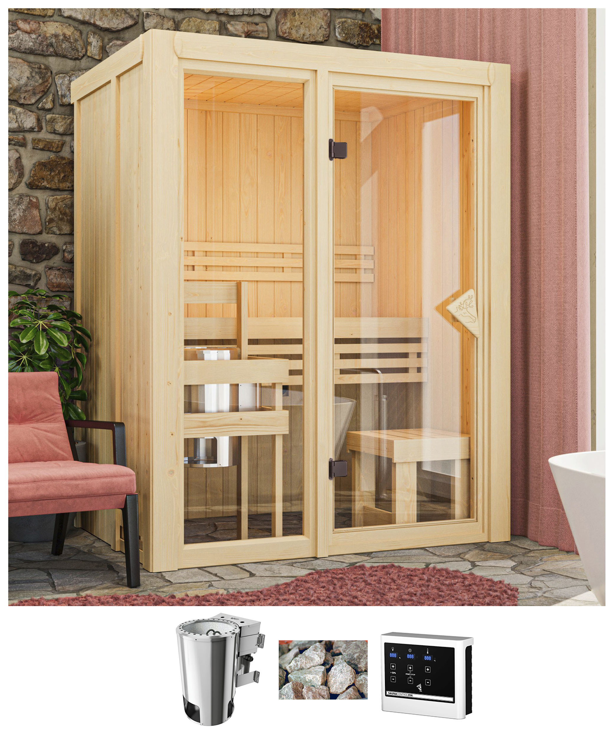 Karibu Sauna "Alani 1" Ofen 3,6 kW Bio-Ofen externe Strg. easy