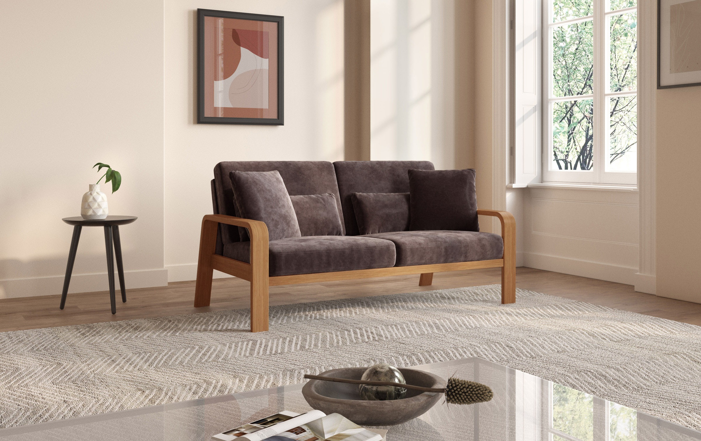 sit&more 2,5-Sitzer »Kolding«, Armlehnen aus eichefarbigem Buchenholz, verschiedene Bezüge und Farben