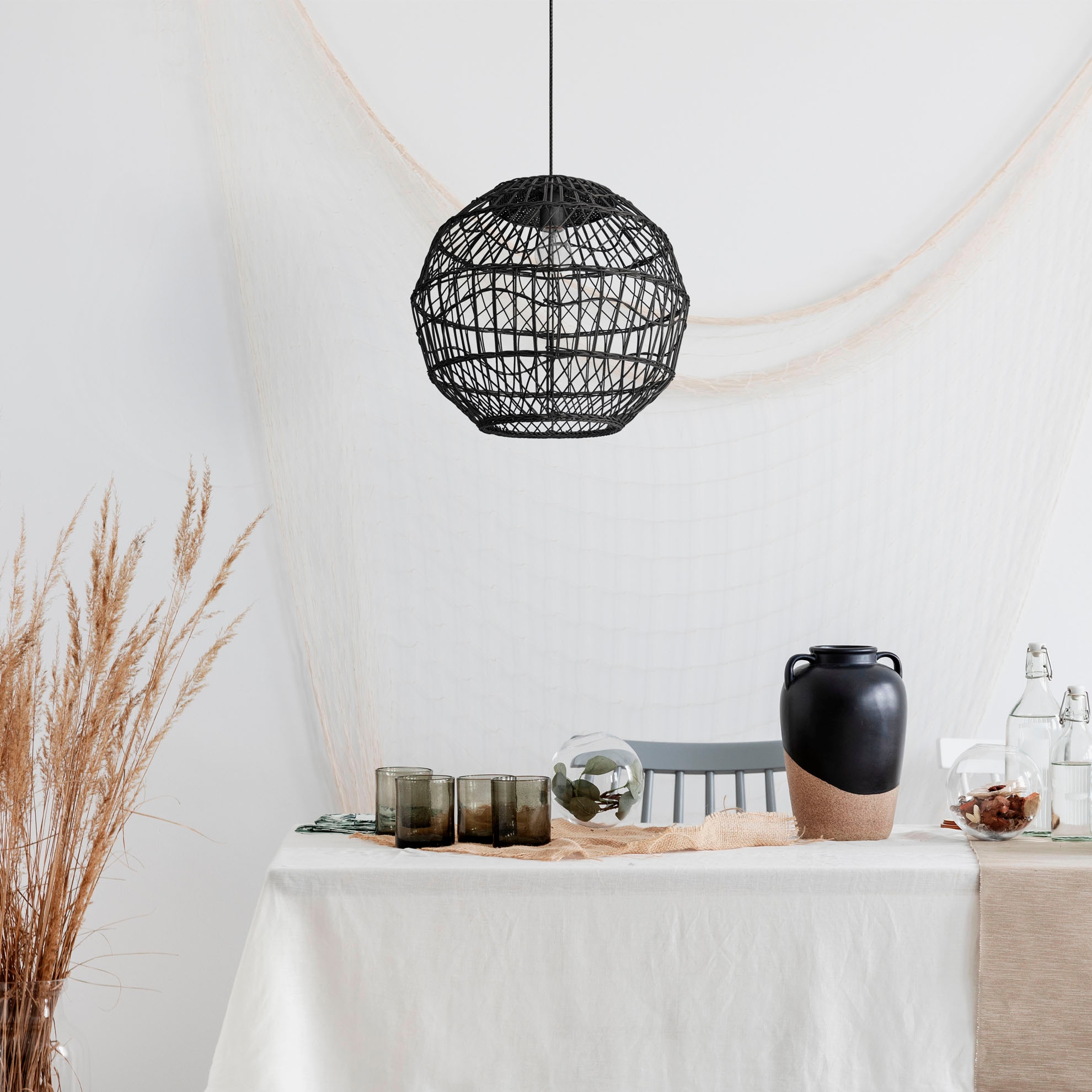 Paco Home Pendelleuchte »MAITE«, Leuchtmittel E27 | ohne Leuchtmittel, Rattan Hängeleuchte Korblampe Rund E27 Boho Stil Modern Wohnzimmer