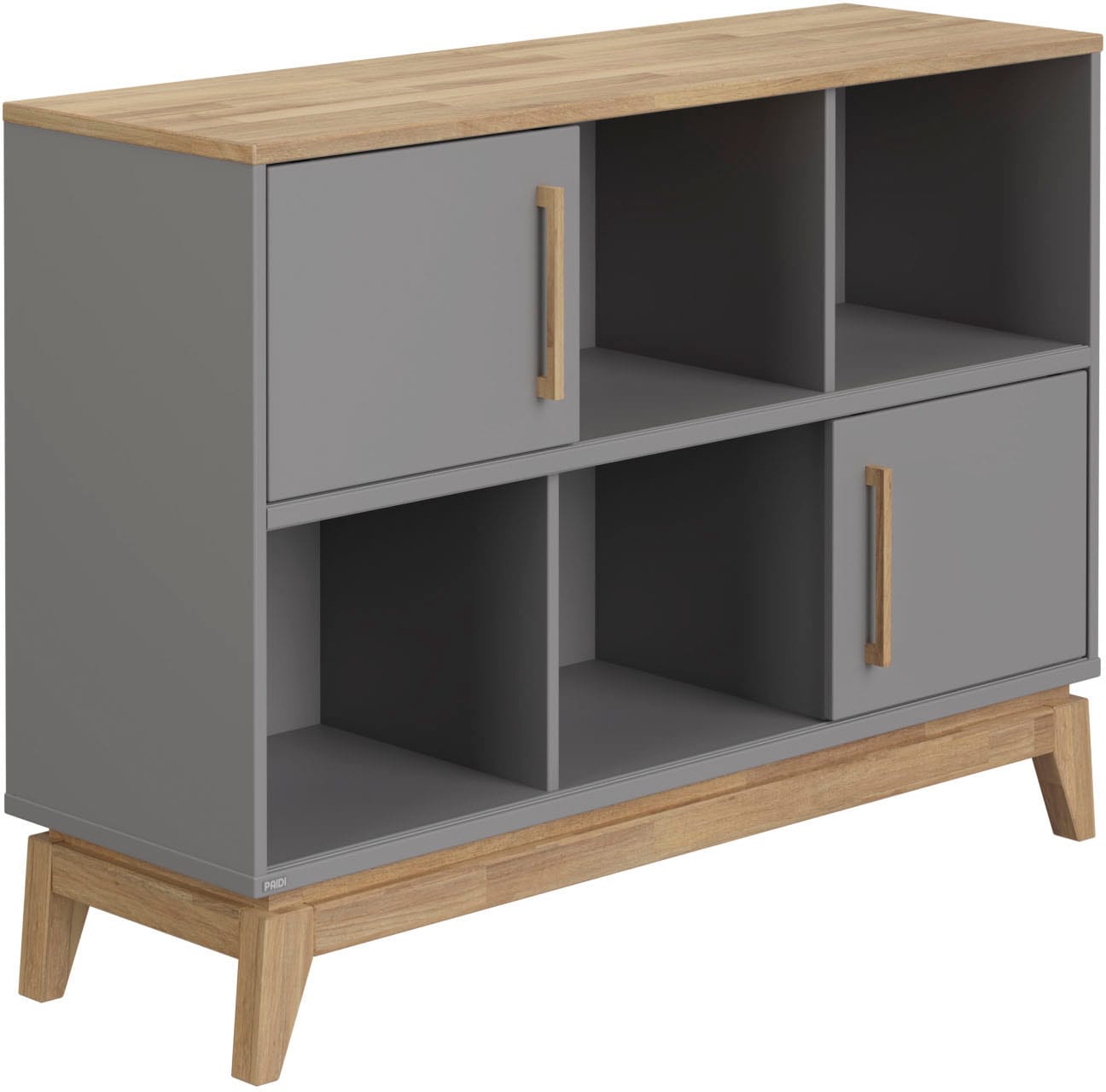 PAIDI Sideboard "STIENE in Beige oder Grau, 6 Fächer und 2 Schiebetüren mit Soft-Close" B/H/T ca. 124/91/40cm, stabiles Regal mit Massivholz, Standregal, geprüfte Qualität