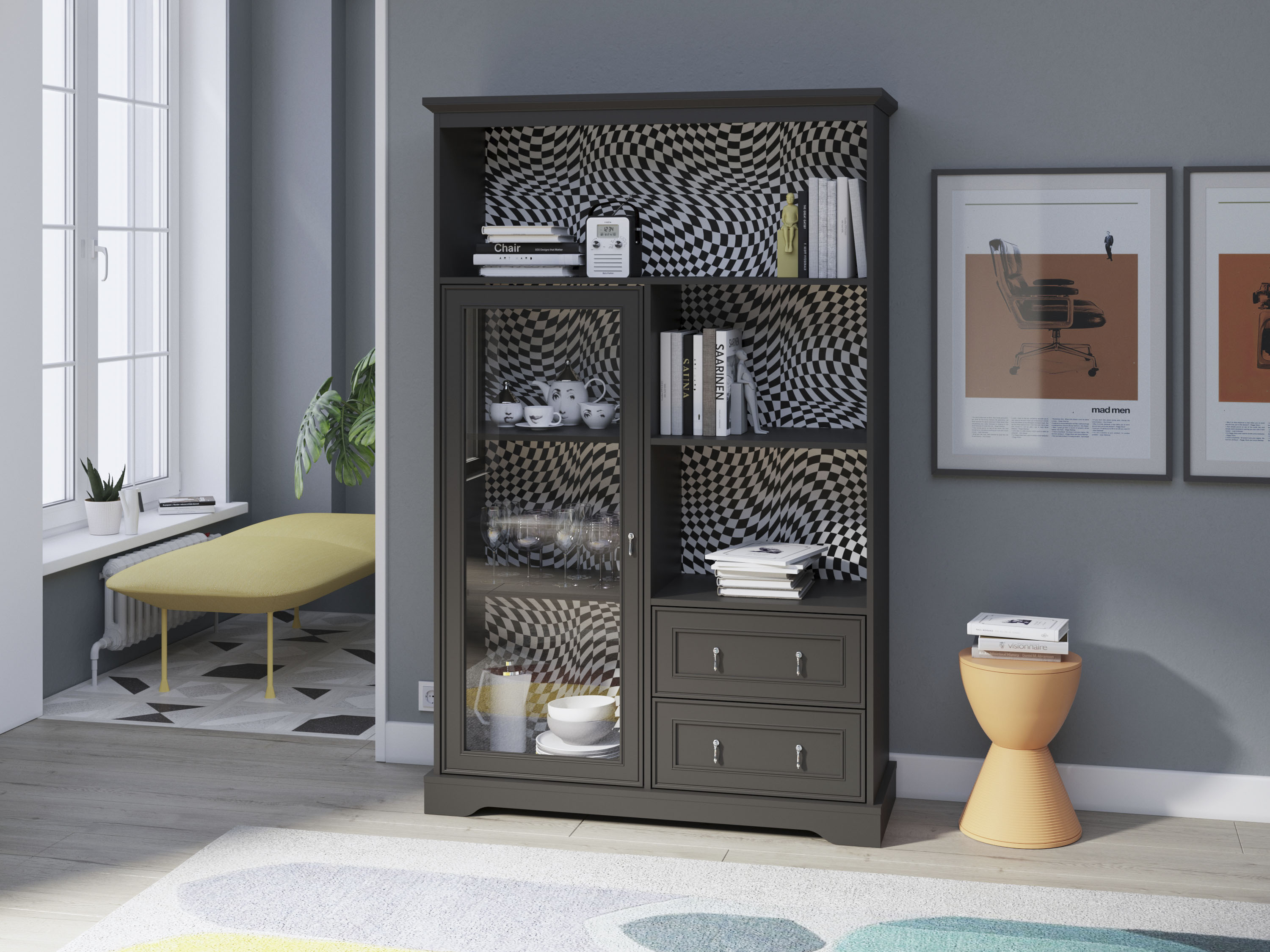 Home affaire Vitrine Veleti, mit viel Stauraum, Breite 117 cm graphit schwarz, print