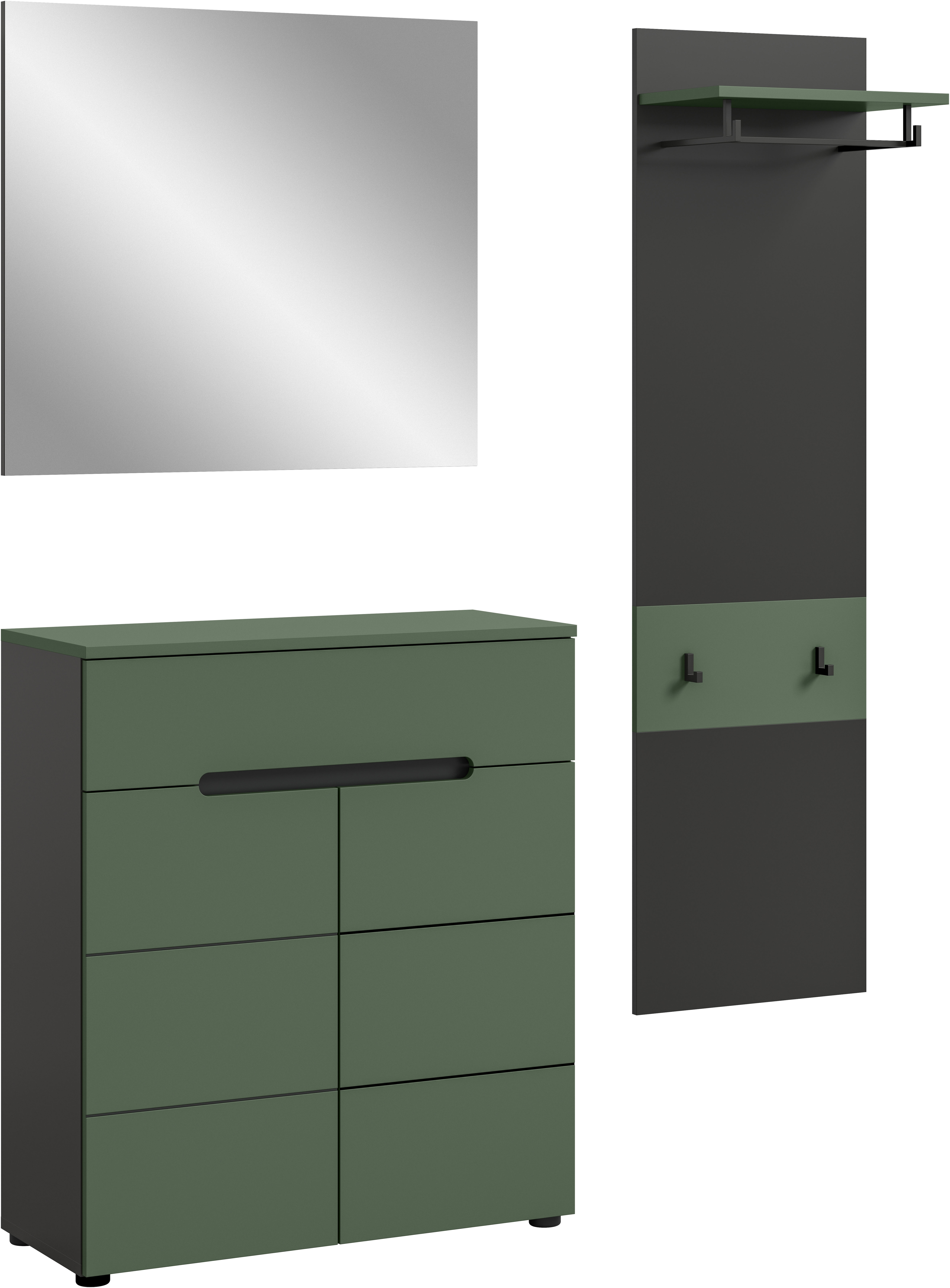 Home affaire Garderoben-Set "REHAT, TOPSELLER, 3-teilig, Breite 140 cm, individuell erweiterbar" Set, bestehend aus: Kommode, Spiegel und Garderobenpaneel, 3 Stk. tlg.