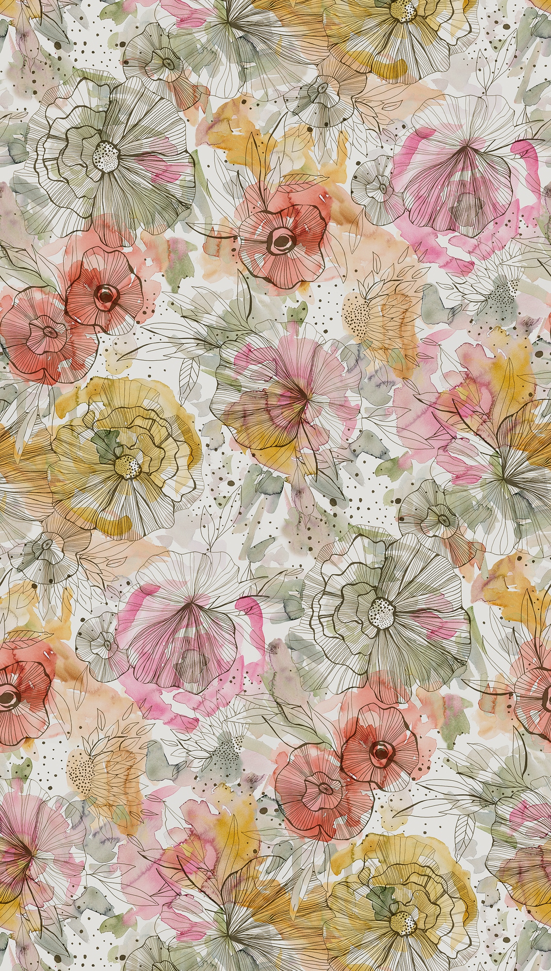A.S. Création Fototapete »Aquarell Dreams Blumen-Tapete Mustertapete Aquarellfarben Blumen«, matt, Vliestapete Landhaus für Schlafzimmer Küche Wohnzimmer Blumen Design