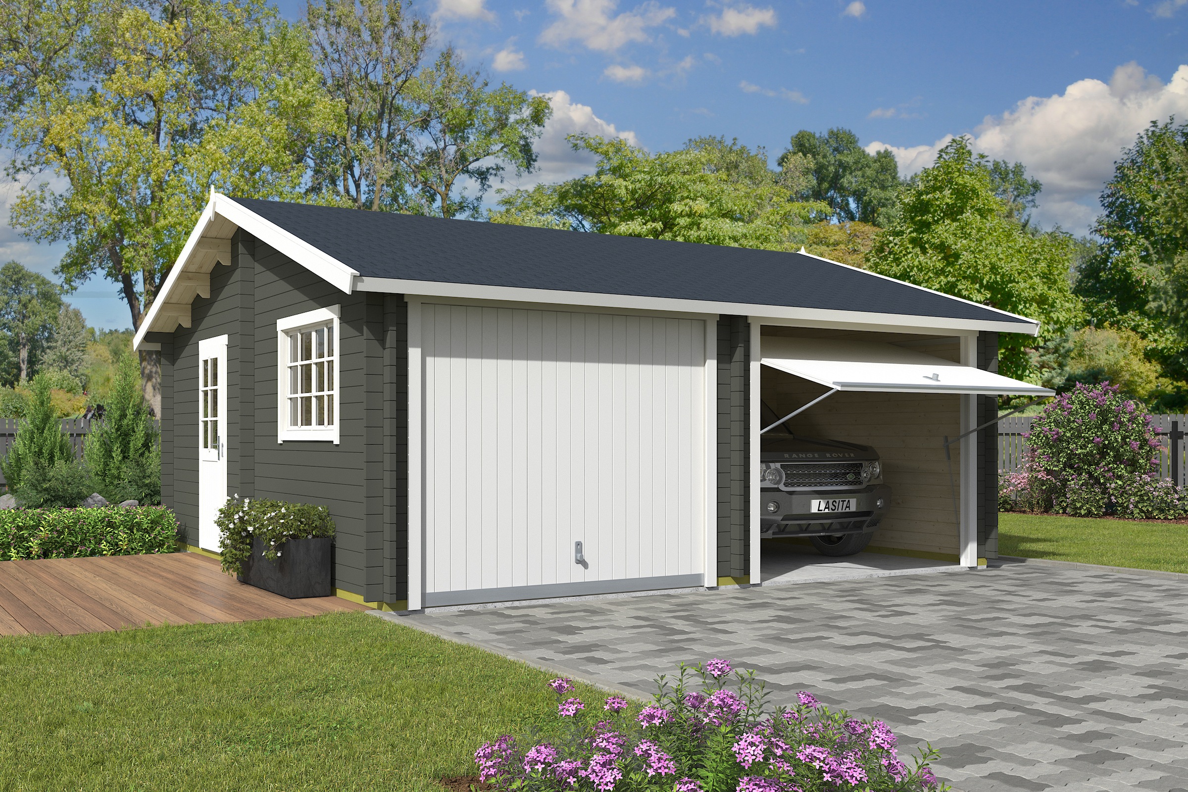 Nordic Holz Garage "FALKLAND" BxT: 635x628 cm, 207 cm Einfahrtshöhe, mit Schwingtor