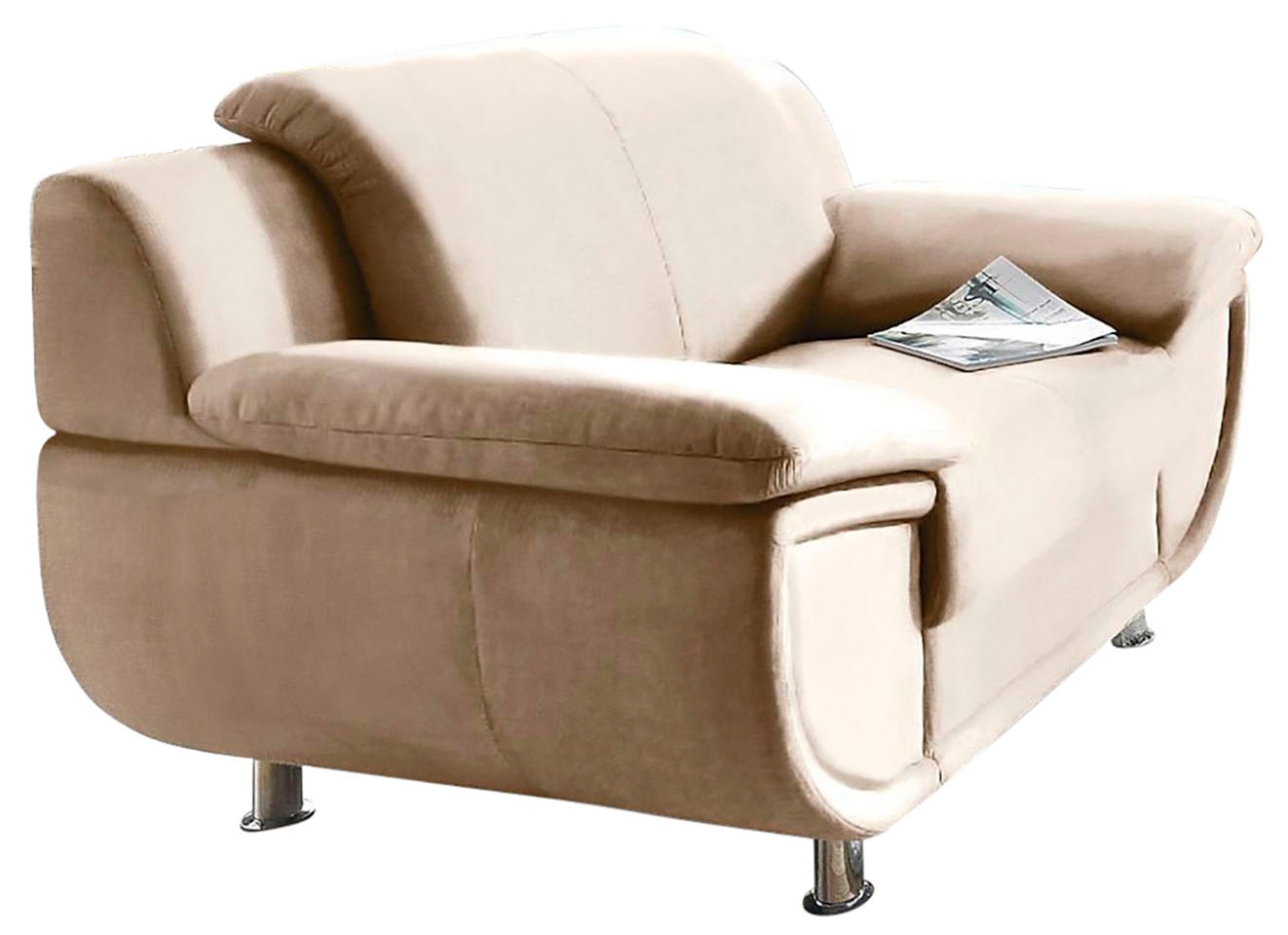 TRENDMANUFAKTUR Sessel »Rondo, Breite 121 cm, breite Armlehnen, Füße chromfarben«, Big-Sessel wahlweise mit Federkern, bequem