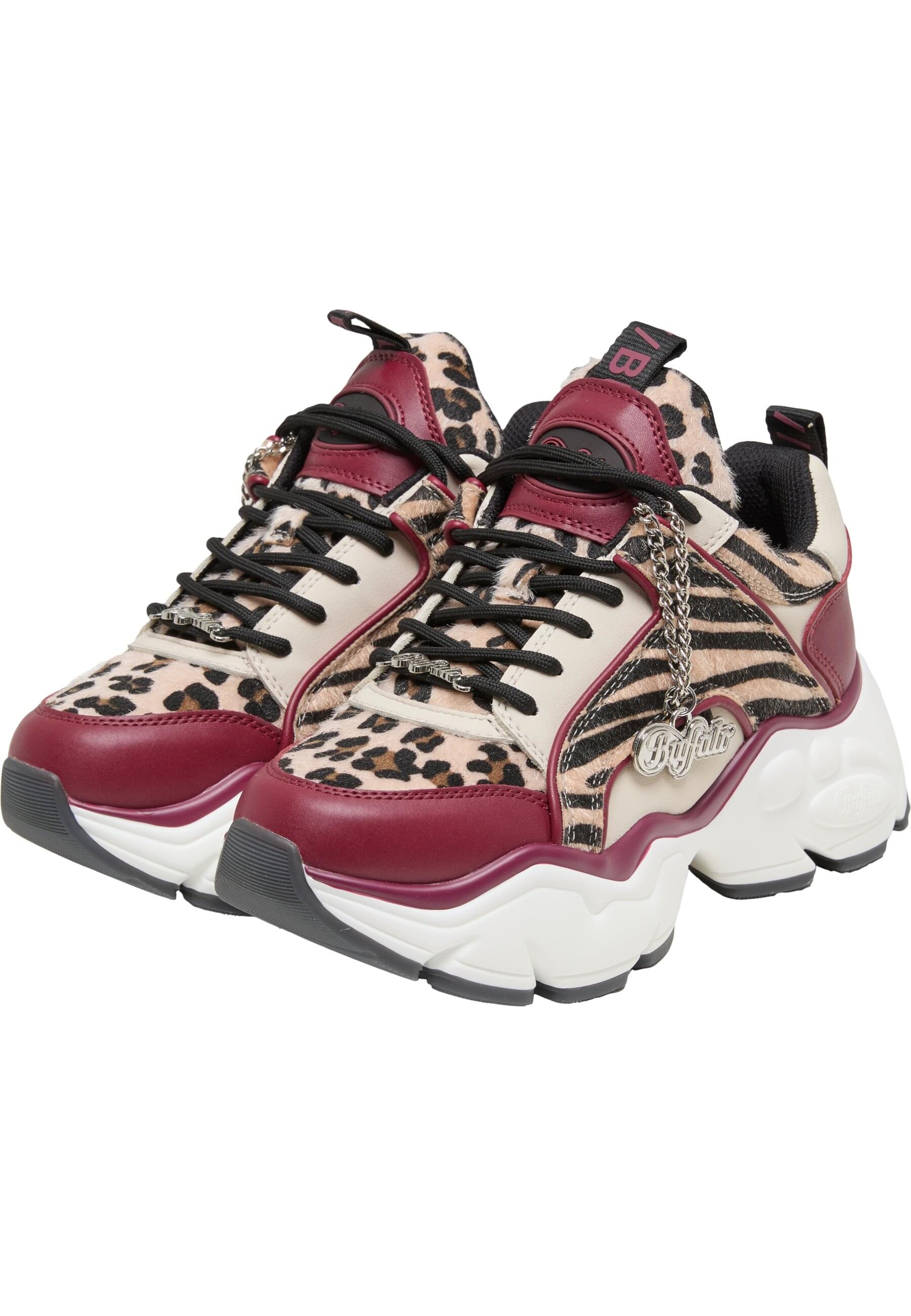 BUFFALO Damen Trainingsschuh "Buffalo BINARY GLAM - VEGAN SUEDE/FUR/NAPPA", Gr. 36rot, cream, leo, Schuhe