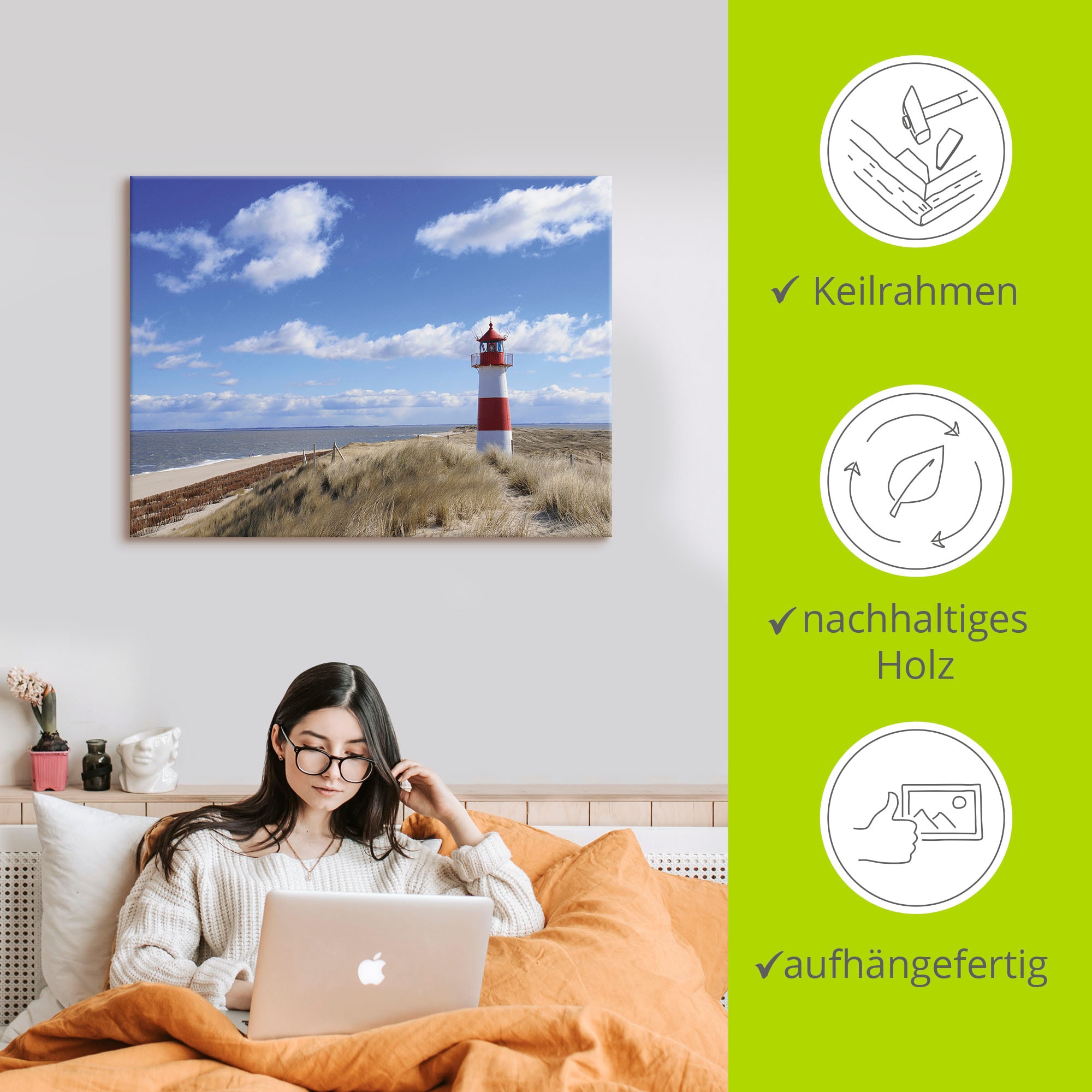 Artland Leinwandbild »Leuchtturm Sylt«, Gebäude, (1 St.), auf Keilrahmen gespannt