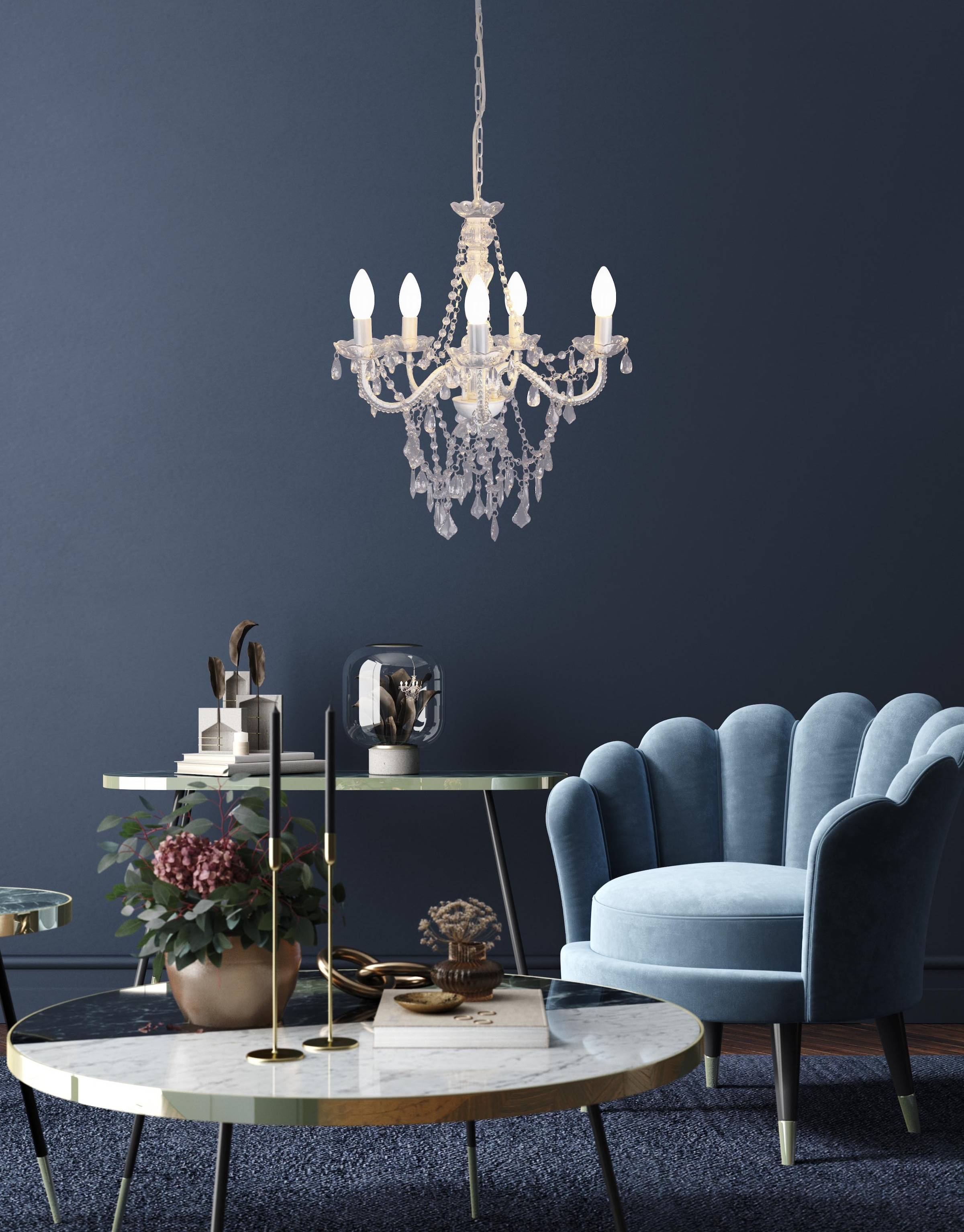 näve Kronleuchter "CECILIA", für Leuchtmittel 5 x E14 | ohne Leuchtmittel, elegantes Design