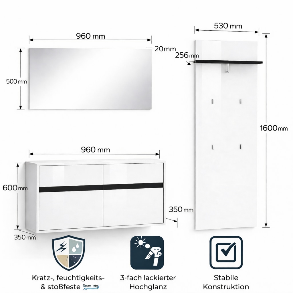 OTTO home Garderoben-Set »Locco Flurmöbel, Dielenmöbel, Flurschrank, Flurgarderobe B: ca 150 cm« 3 Stk. tlg.